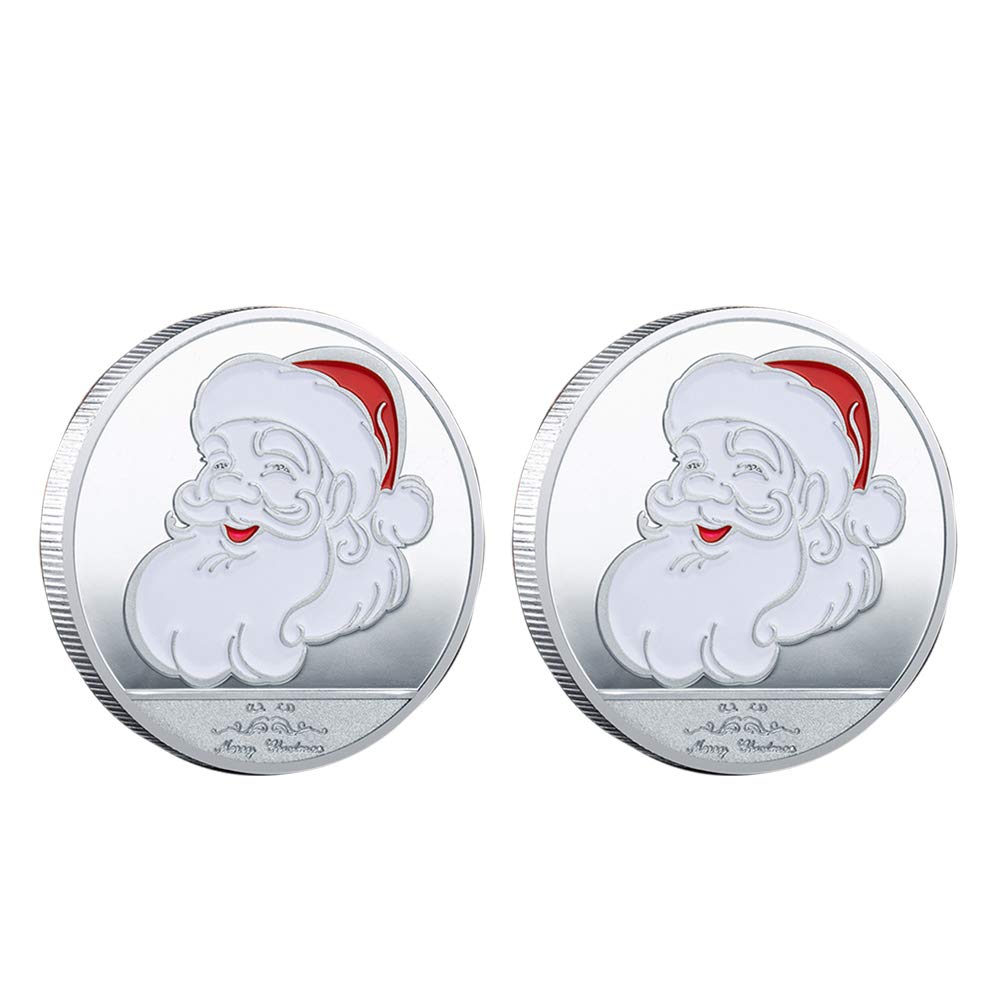 Amosfun 2pcs Christmas Commemorative Coin Gift - Silver Collectible for Adults & Holiday Decor