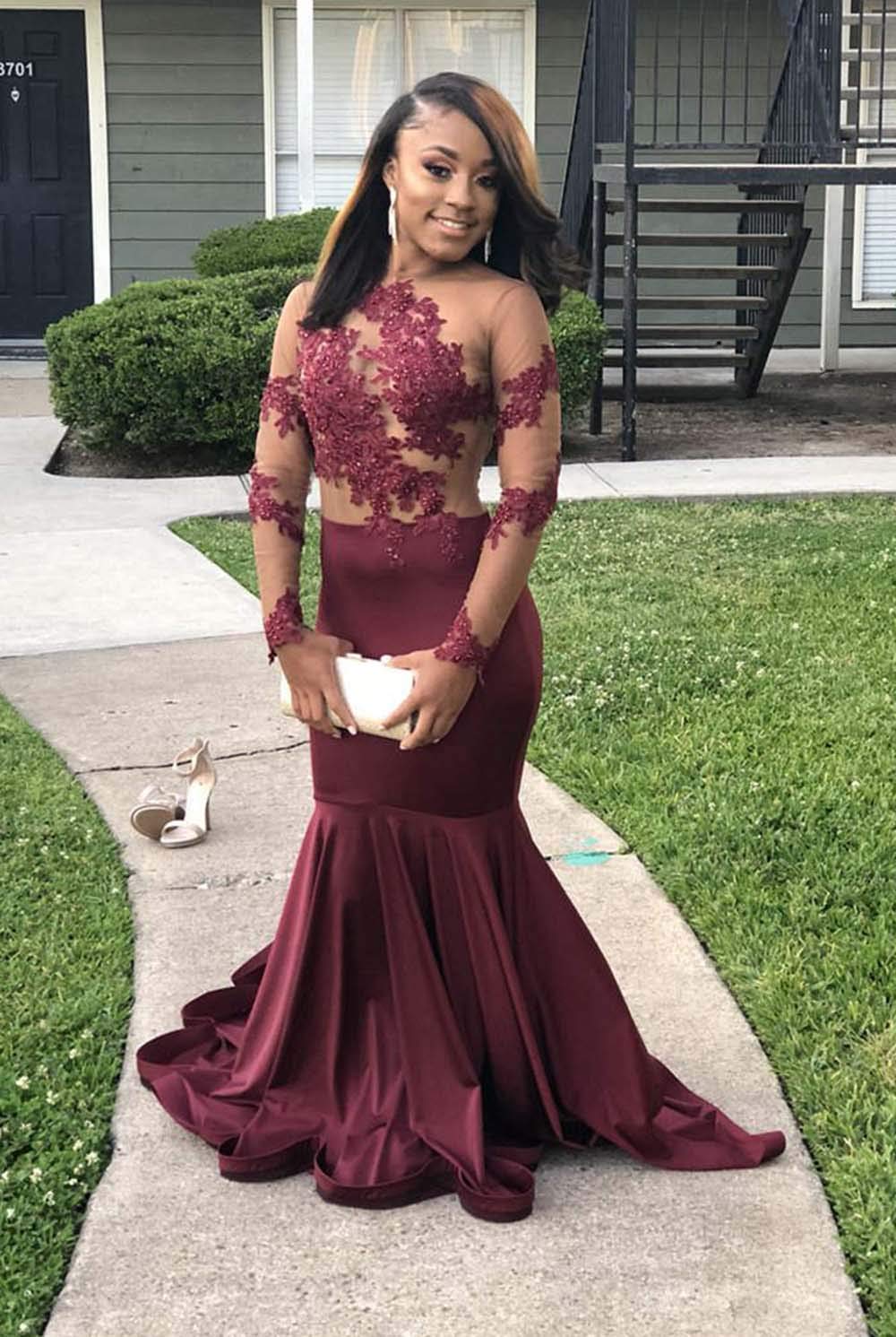 Elegant Beaded Mermaid Prom Dresses with Long Sleeves - Formal Evening Gowns for Women | Perfect for Homecoming, Wedding Guest & Black Tie Events