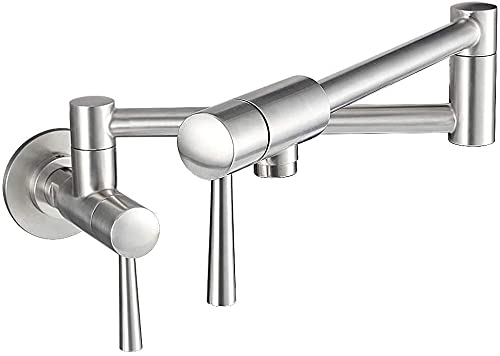 **Commercial Stainless Steel Wall Mount Pot Filler Faucet - Single Hole, Two Handles, Folding & Stretchable Design for Kitchen Sink - Perfect for Restaurants, Catering & Home Cooking**