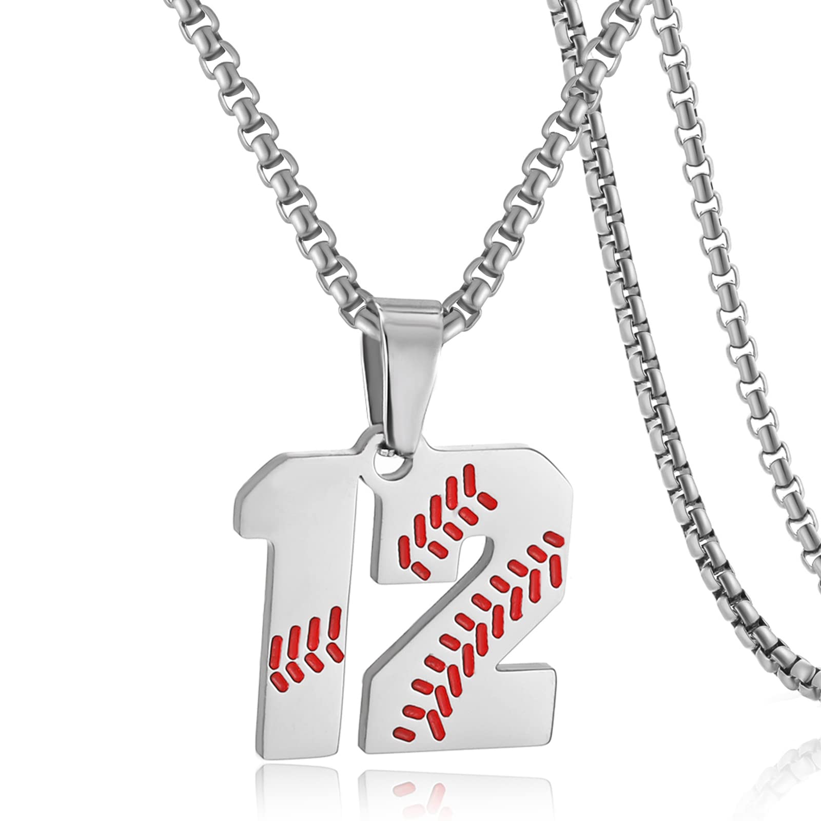 RWQIAN Stainless Steel Baseball Jersey Number Pendant Necklace (0-99) - Customizable Baseball Jewelry Gift for Men, Women, Boys & Girls - Perfect for Baseball Games, Sports Events & Fan Gifts