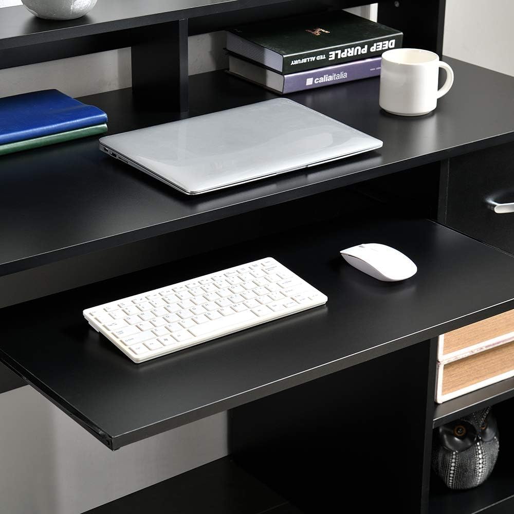 ROCKPOINT Axess Black Computer Keyboard Tray with Storage Drawer - Ergonomic Under Desk Organizer for Home Office, Bedroom, School & Study Spaces - Perfect for Students, Remote Work & Online Learning