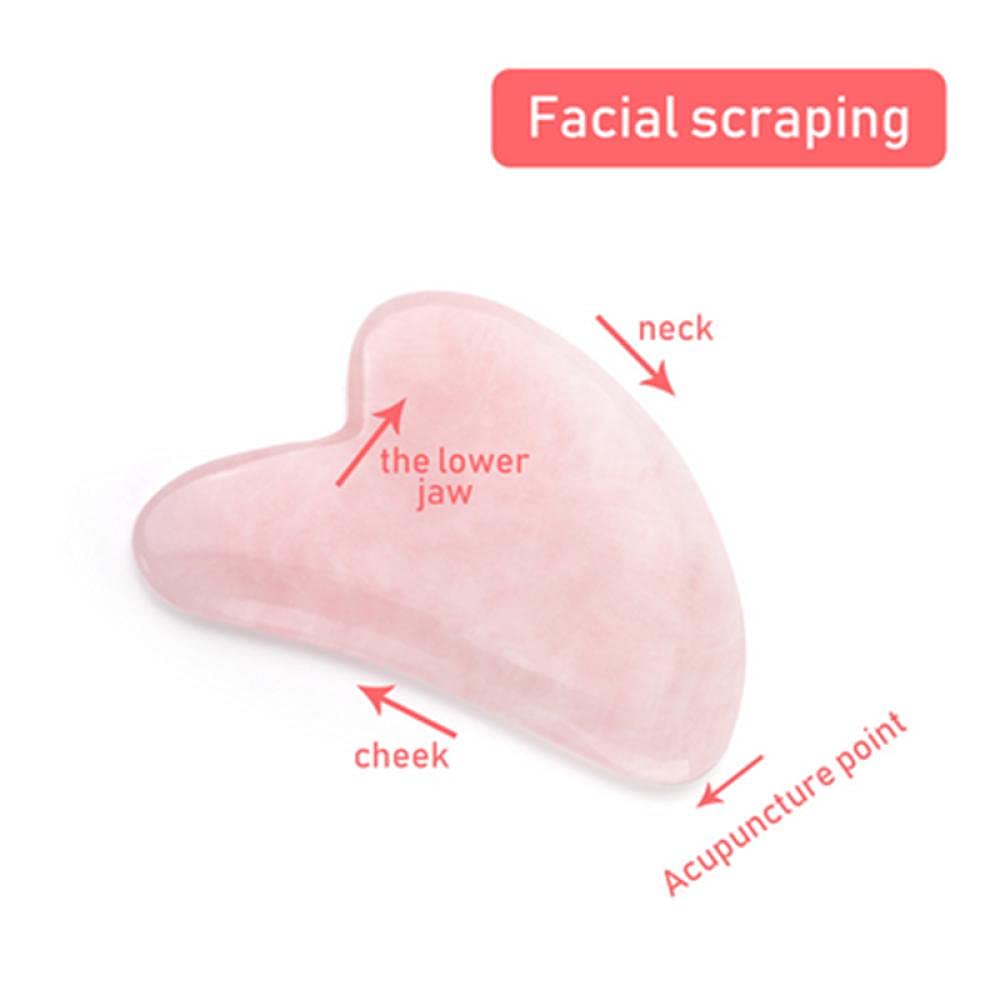Pink Quartz Jade Stone Heart-Shaped Facial Gua Sha Tool - 3pcs Set for Anti-Wrinkle & Skin Tightening | Natural Face & Body Massage for Glowing Skin & Relaxation