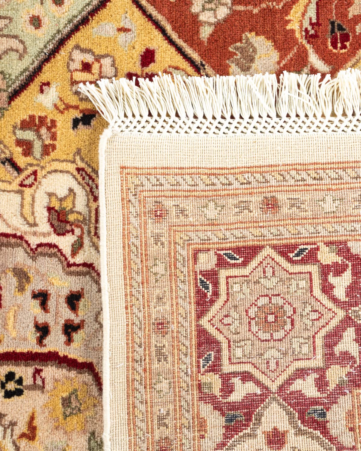 Handmade Wool Traditional Oriental Mogul Ivory 6x9 Area Rug - One of a Kind Hand Knotted Solo Rugs for Living Room, Bedroom & Dining Room Decor