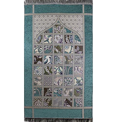 Premium Chenille Islamic Prayer Mat with Quilt Pattern - Soft & Durable Prayer Rug for Home, Mosque & Travel - Teal Blue