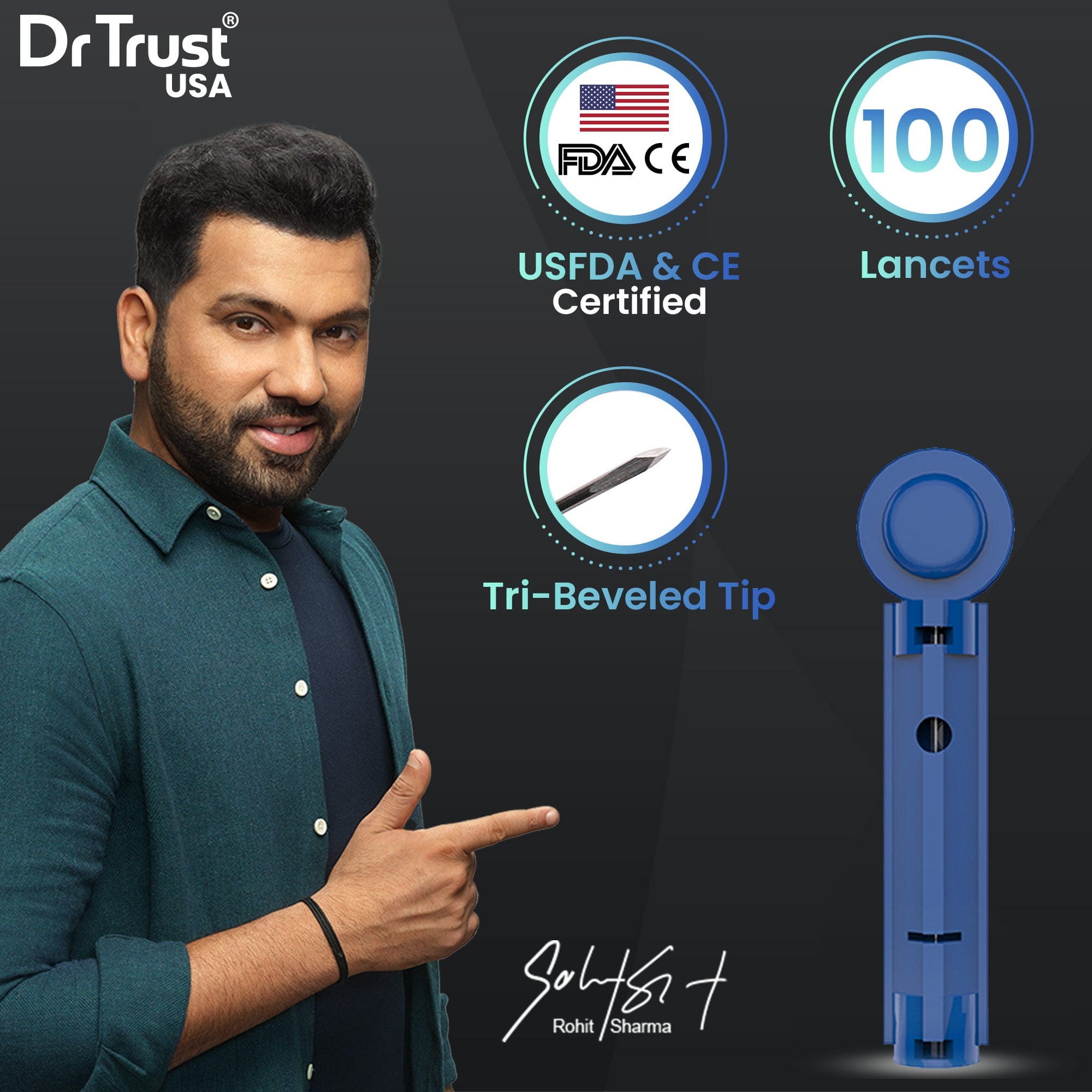 Dr Trust USA Lancets 9008 - Pack of 100 Sterile Diabetic Testing Needles | Universal Compatibility with All Glucometer Brands | Perfect for Home Blood Sugar Monitoring & Diabetes Care