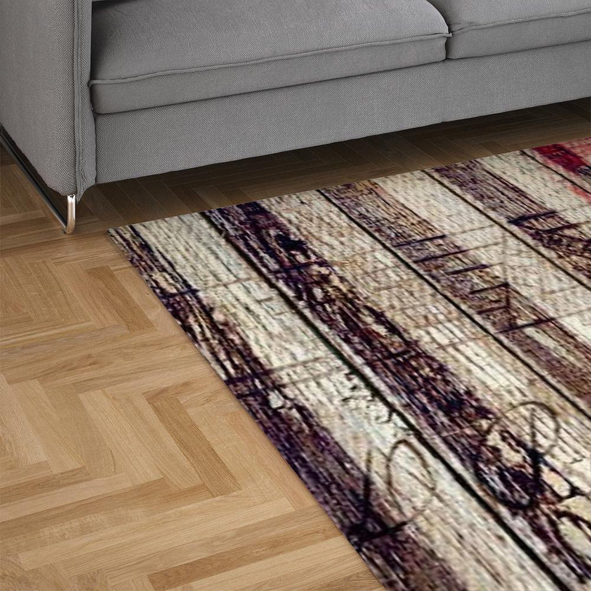 Rustic Barn Wood Americana Area Rug - Decorative Fabric Throw Rug for Living Room, Bedroom & Farmhouse Decor