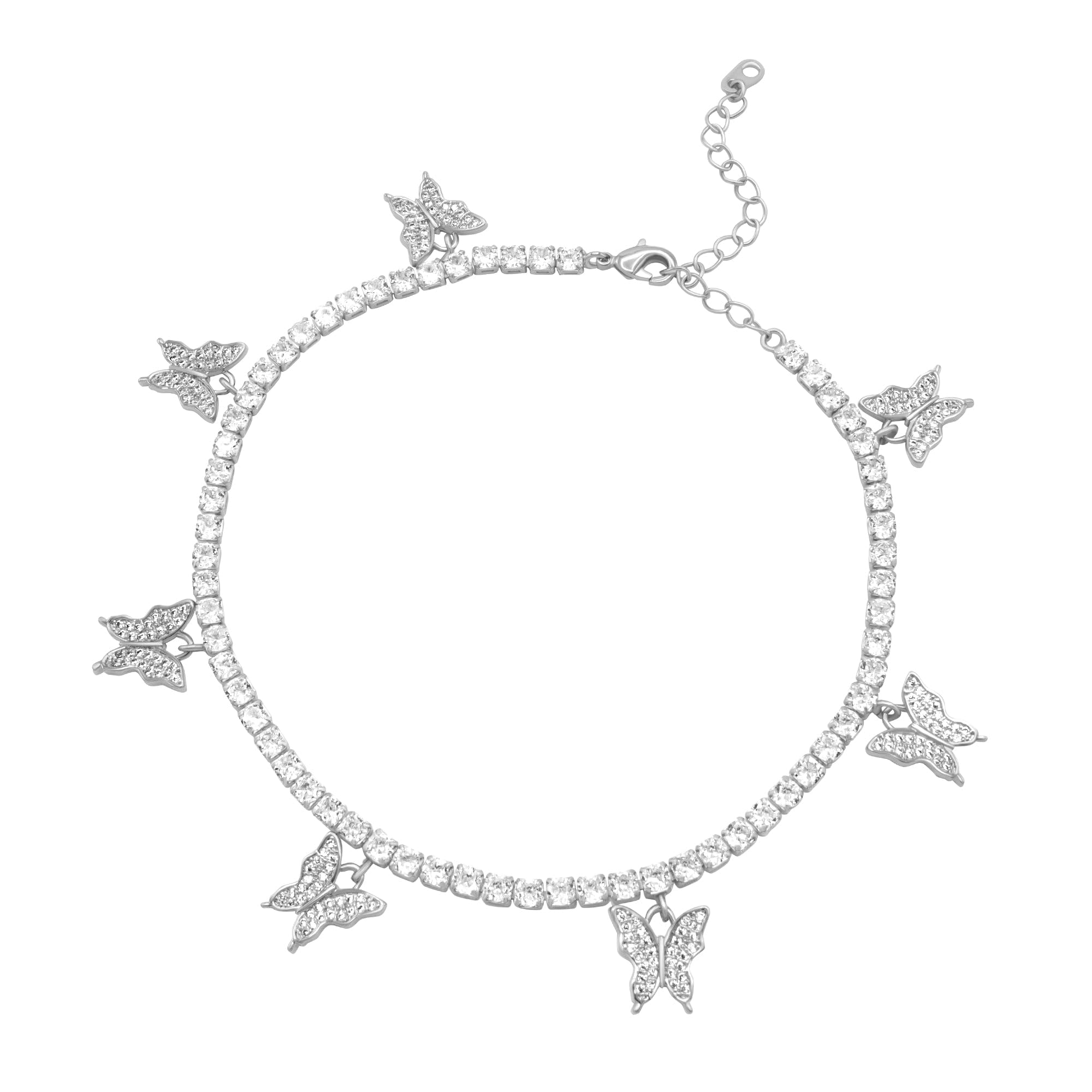 BEBERLINI 3mm Butterfly Tennis Ankle Bracelet for Women - 9