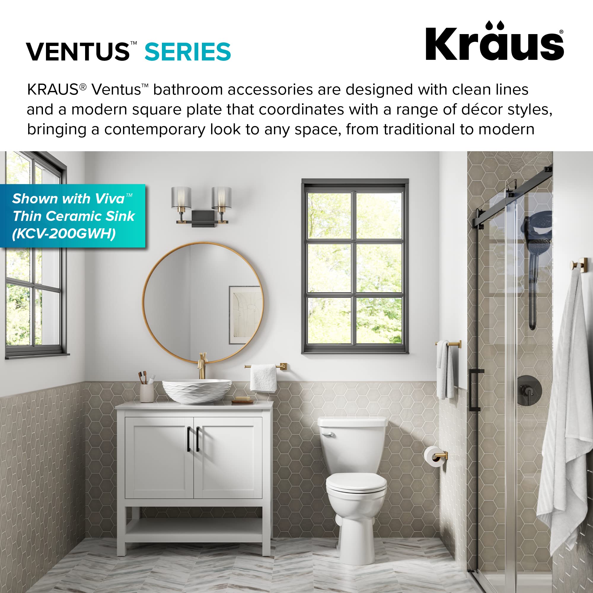 KRAUS Ventus Bathroom Shelf Towel Rack with Towel Bar - Brushed Gold Finish Wall Mounted Storage Organizer for Bath Towels, Toiletries & Decor | Modern Bathroom Accessory KEA-17742BG