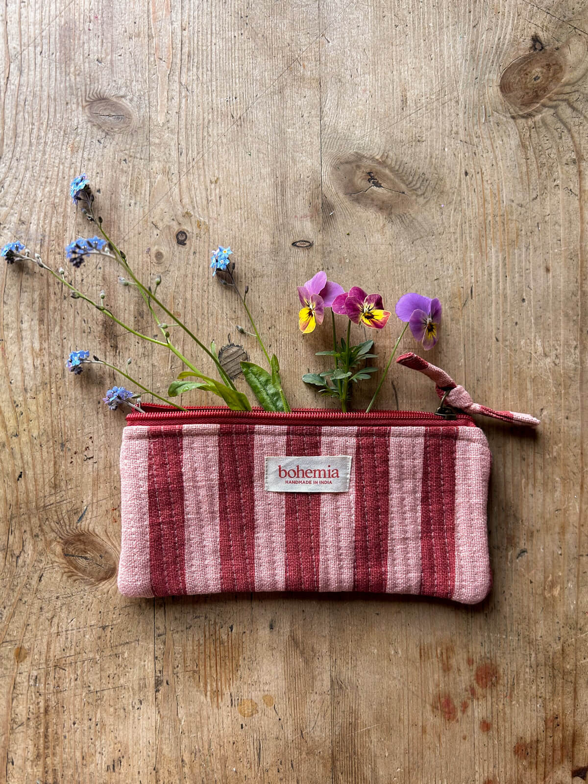 Jaipur Stripe Pencil Case - Stylish Pomegranate Red Design for School, Office & Travel Organization | Perfect for Students, Professionals & Artists