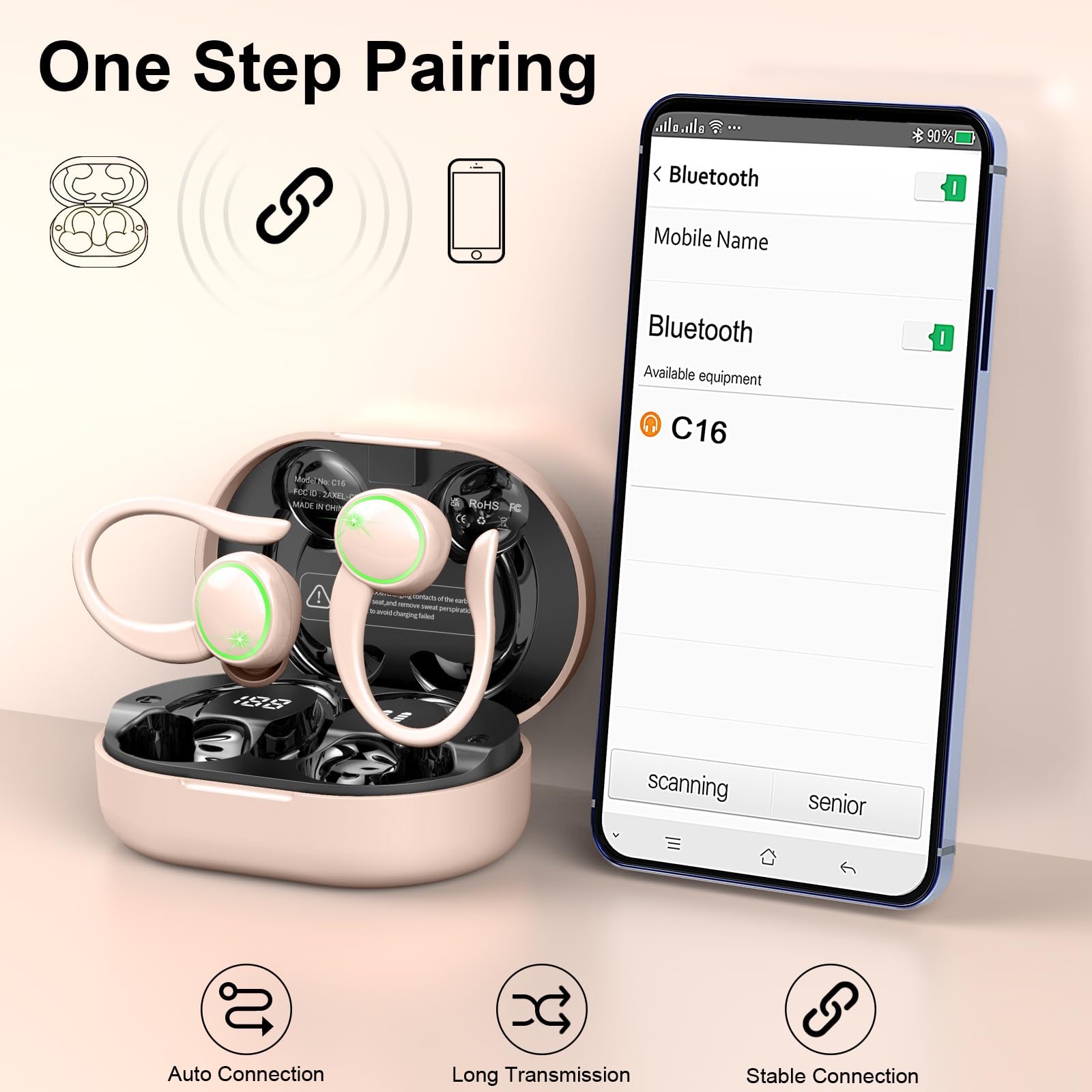 Wireless Bluetooth Earbuds for Sports with 50H Playback, ENC Noise Cancelling Mic & HiFi Stereo - IP7 Waterproof Over-Ear Headphones with Earhooks for Running, Workout, Gym, Travel & Daily Commute