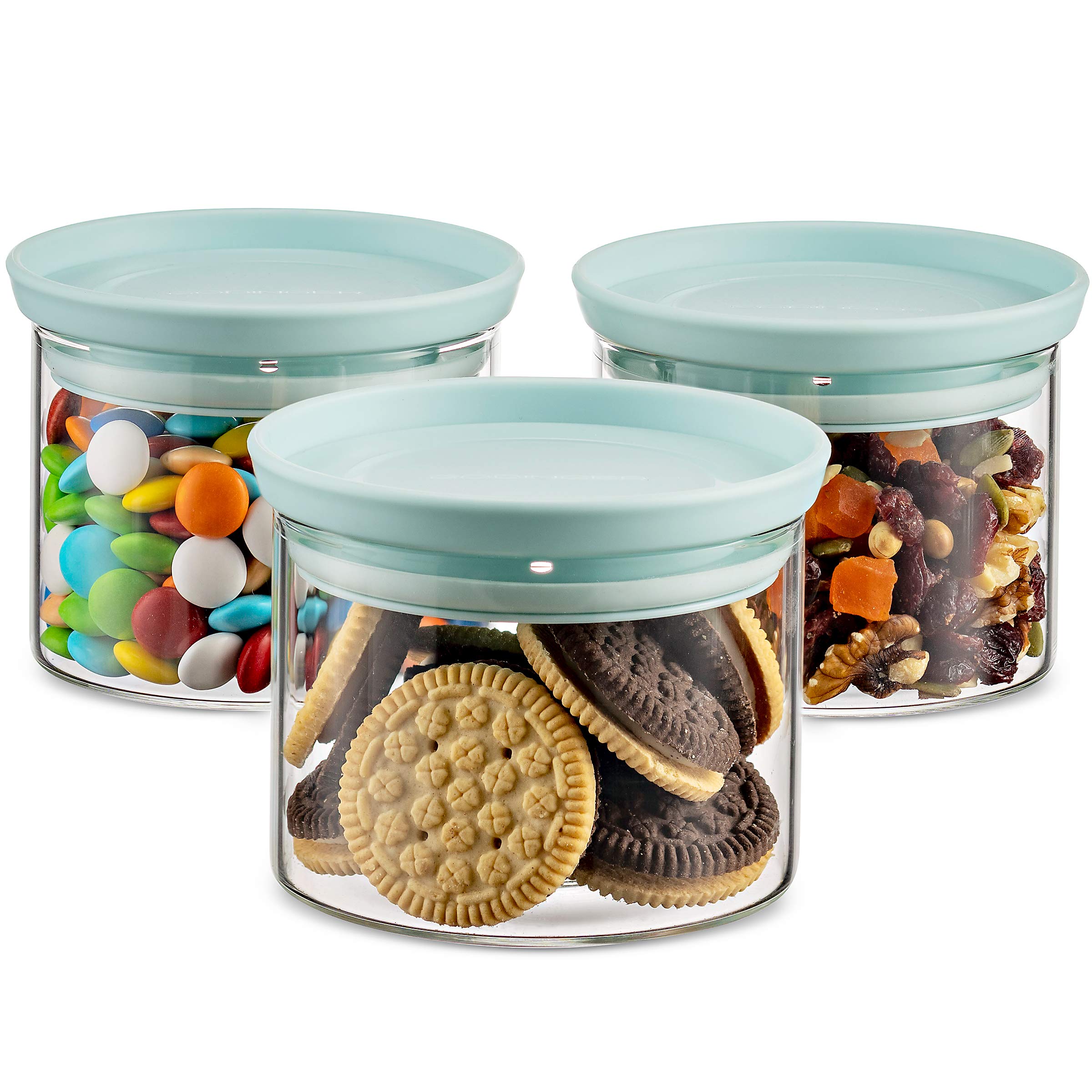 Godinger Glass Food Storage Containers with Lids - 3-Piece Set of Small Stackable Airtight Kitchen Canisters for Flour, Sugar, Coffee & Dry Goods - Perfect for Pantry Organization & Meal Prep
