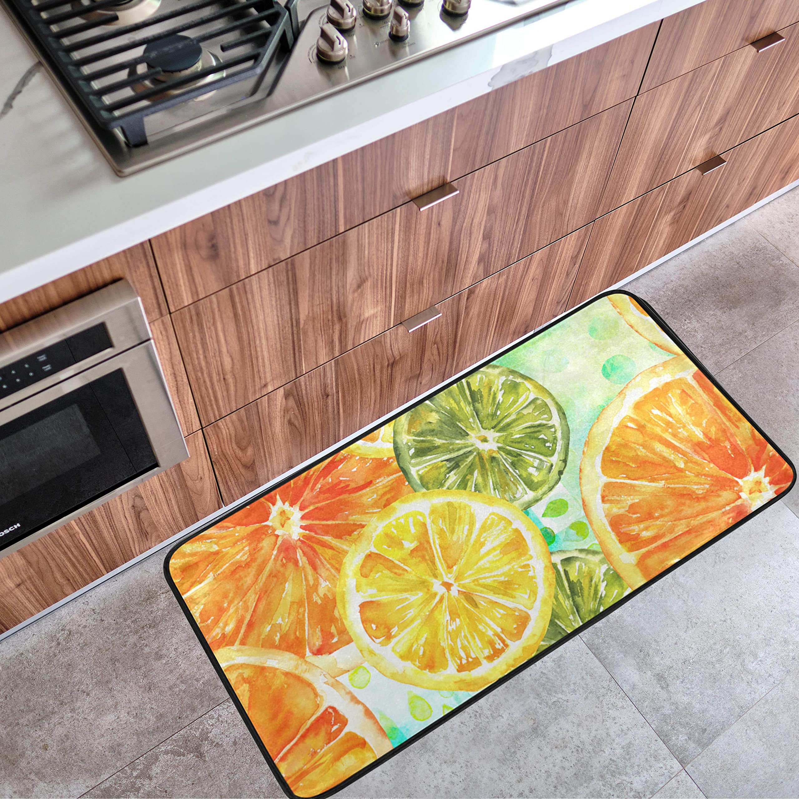 Lemon Kitchen Mat - Non-Slip Anti Fatigue Washable Floor Rug for Kitchen, Bath, Sink - 39x20 Inch Orange Decor Mat - Perfect for Home, Office & Entryway