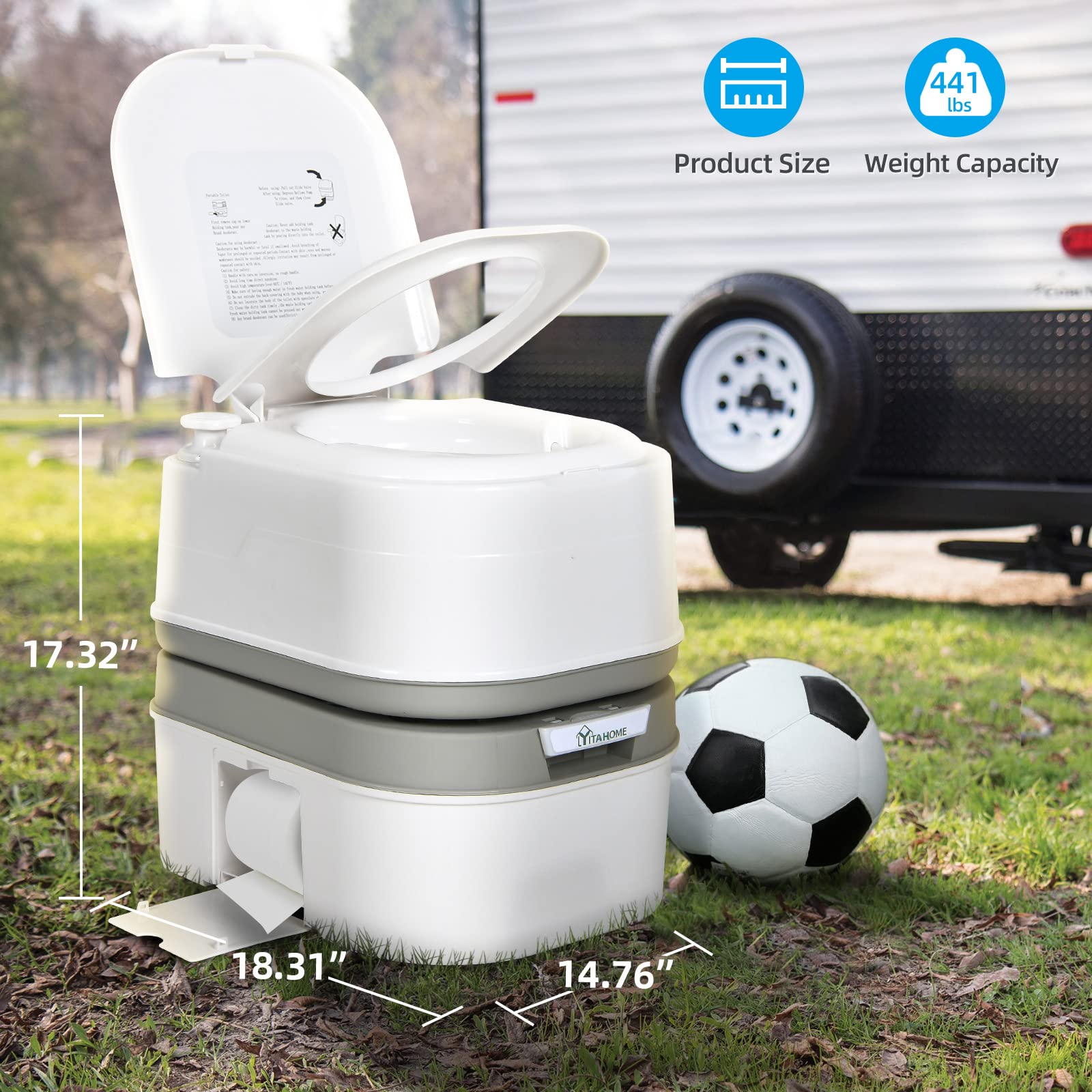 YITAHOME 6.34 Gallon Portable Camping Toilet - Leak-Proof RV Porta Potty with Level Indicator, Rotating Spout & Detergent Collection - Ideal for Outdoor, Boating, Hiking, Travel & Emergency Use - White