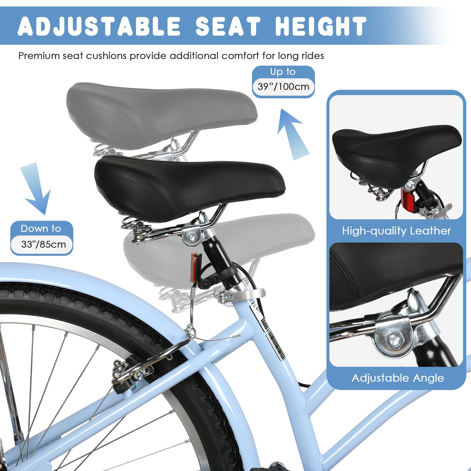 26 Inch Women's Beach Cruiser Bike - 7 Speed Hybrid Cruiser Bicycle for Adults, Lightweight Frame with Anti-Skid Tires, Easy Assembly - Perfect for Coastal Rides, City Commuting & Leisure Cycling