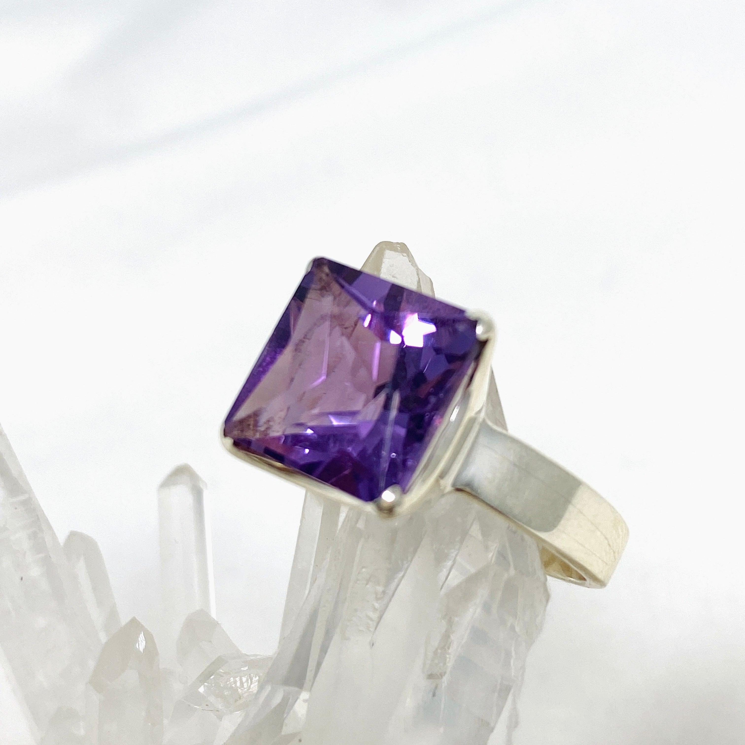 Amethyst Faceted Square Ring - Size 11 - PRGJ424 - Perfect for Women's Fashion, Gift Giving & Special Occasions