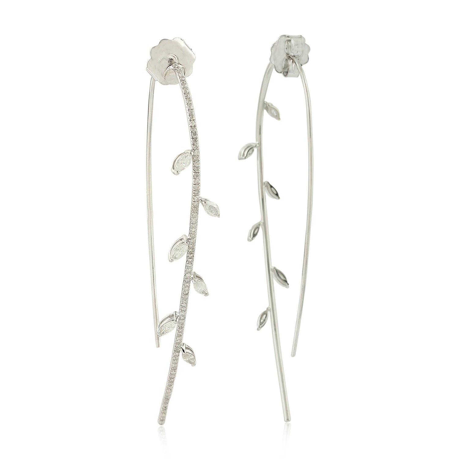 18K White Gold Marquise Cut Diamond Hoop Dangle Earrings for Women - Perfect for Weddings, Parties & Special Occasions
