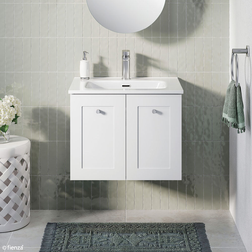 Fienza JOL60M Joli Mila 600mm Wall Mounted Bathroom Vanity in Satin White - Modern Space-Saving Design for Small Bathrooms & Powder Rooms