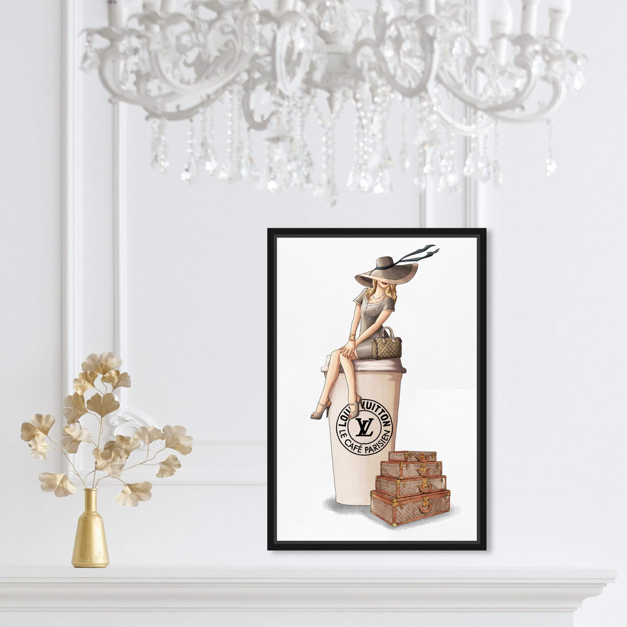 Oliver Gal Artist Co. 'Cafe au Lait Paris' Fashion Wall Art - 10x15 Inch Brown Framed Canvas Print for Handbag Lovers & Home Decor - Perfect for Living Room, Bedroom or Office Décor
