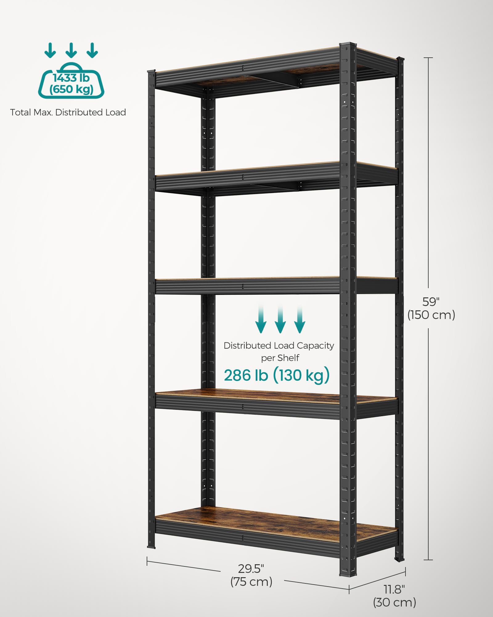 SONGMICS 5-Tier Industrial Shelving Unit, 30