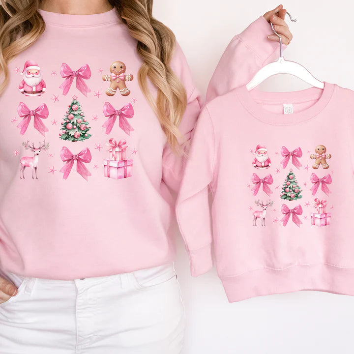CLR Coquette Christmas Icons Matching Sweatshirts for Mom & Kids | Festive Family Outfits for Holiday Photos & Christmas Gatherings