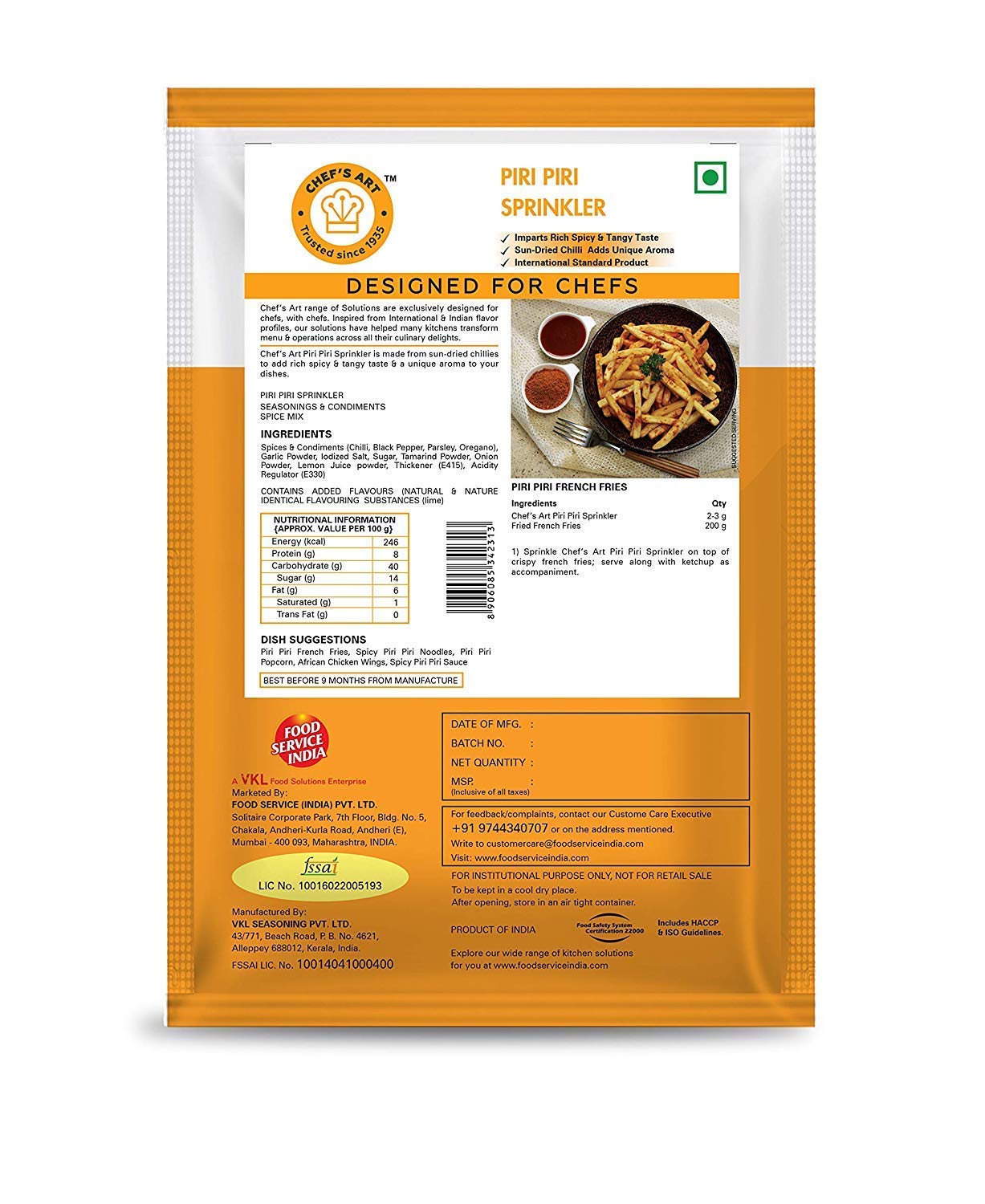 Chef's Art Piri Piri Seasoning Powder - 250g Pack | Cilantro & Spicy Blend | Perfect for Snacks, Popcorn, Grilled Meats & More