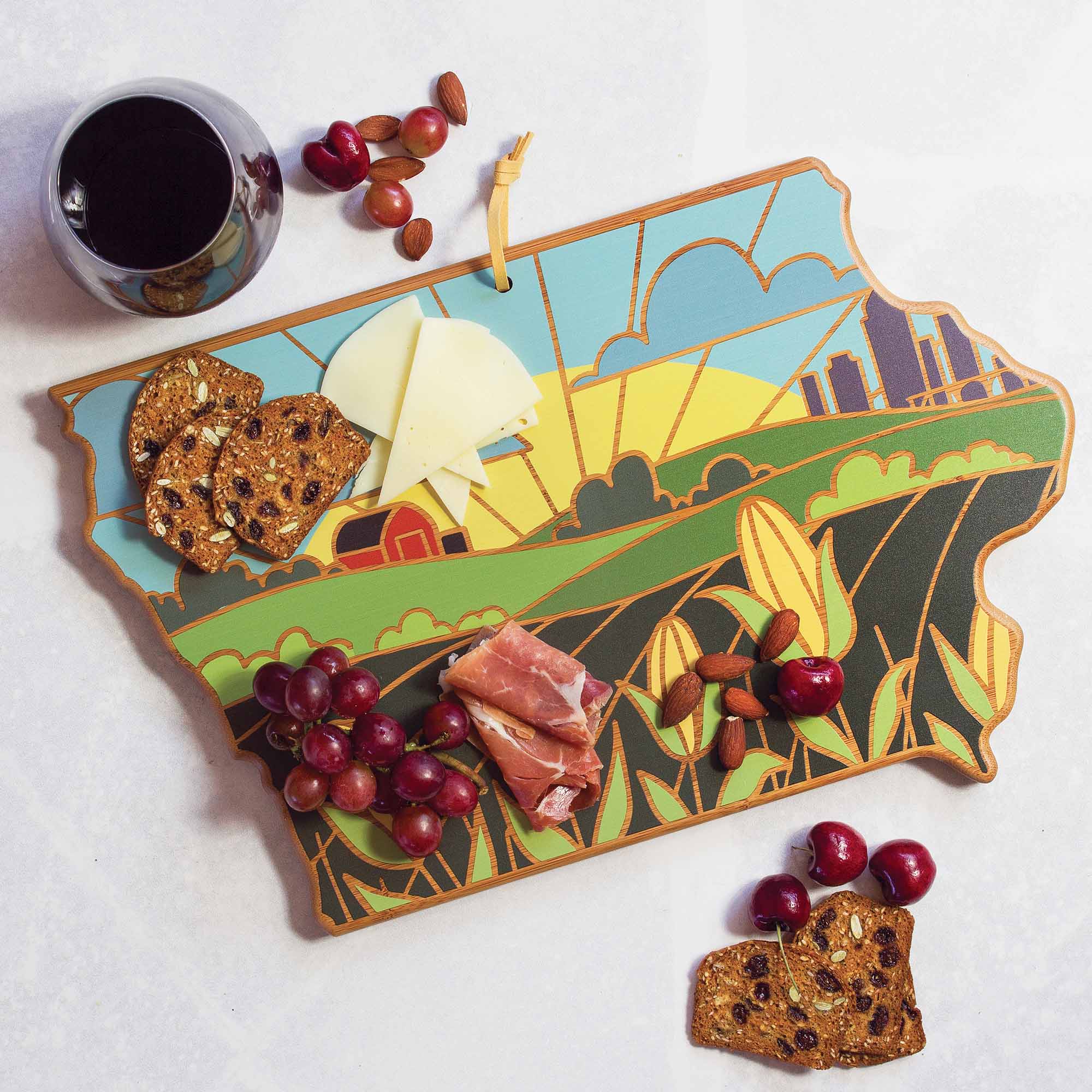 Handcrafted Iowa-Themed Wooden Cutting Board with Summer Stokes Artwork – Perfect for Kitchen Decor, Gift Giving, and Home Use