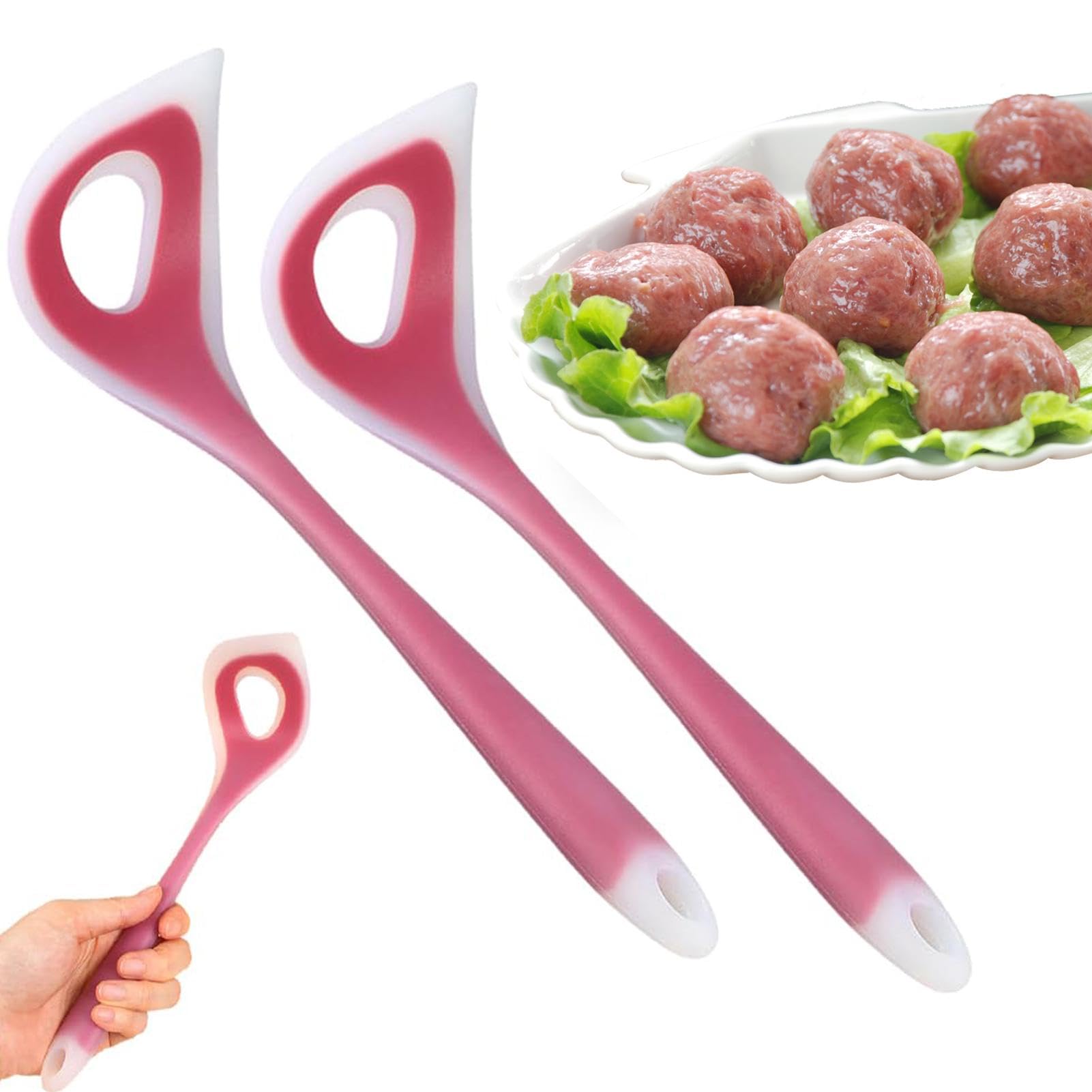 2PCS Non-Stick Silicone Meatball Scoop & Maker with Handles - Quick & Easy Meatball Press Spoon for Fish Balls, Meatballs - Perfect for Home Cooking, Meal Prep & Party Food Serving