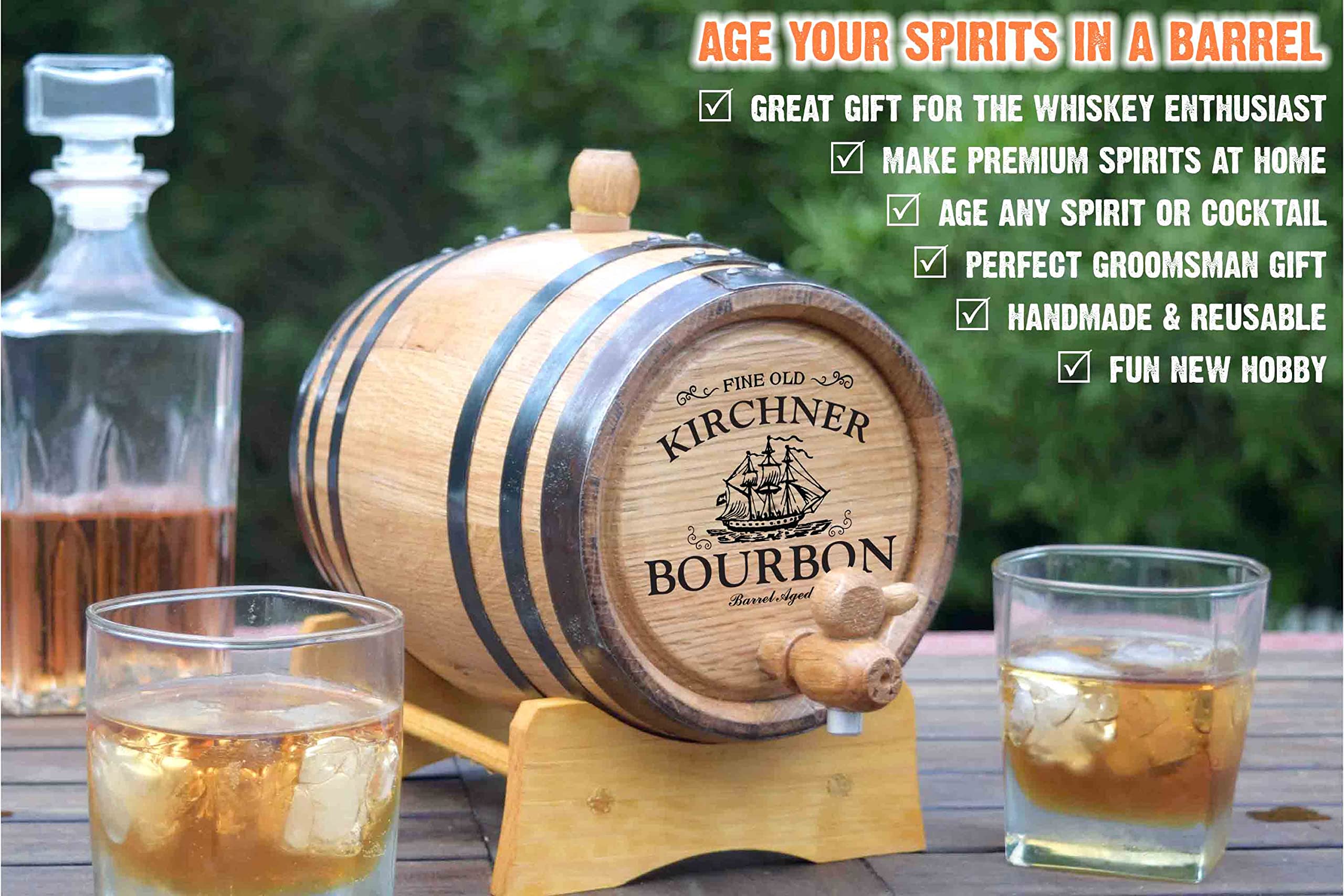 Personalized 5 Gallon Oak Whiskey Barrel (20 Liter) with Wood Stand, Spigot & Bung - Small 20L Aging Barrel for Home Brewing, Distilling, Bourbon Making & Cocktail Crafting - Perfect for Home Bars, Breweries & Whiskey Enthusiasts (B458)