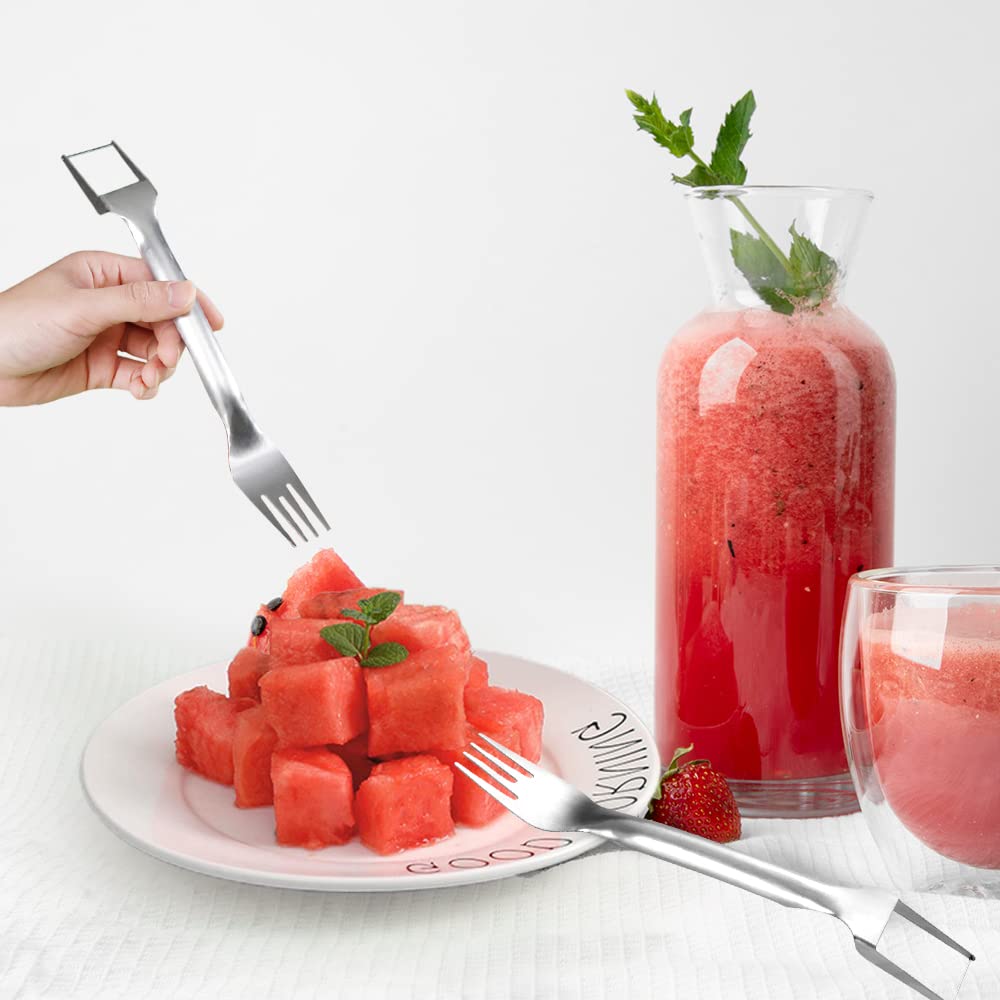 2-in-1 Stainless Steel Watermelon Slicer & Fork - Quick & Easy Fruit Cutting Tool for Kitchen, Picnics, BBQs and Parties (1pc)