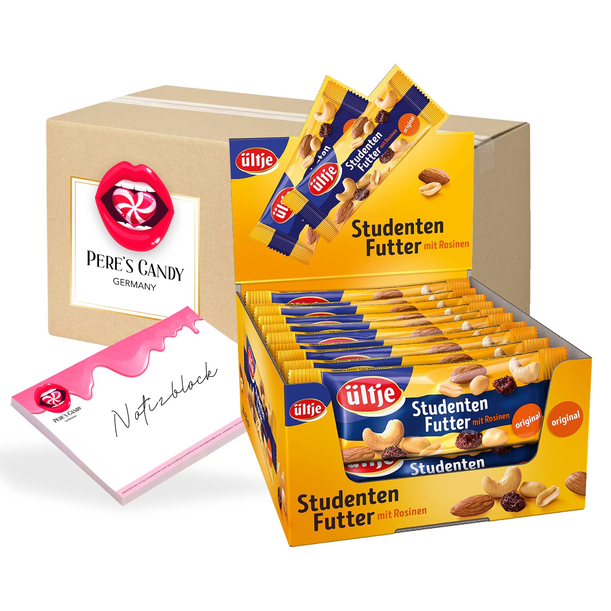 Pere's Candy® Original Studentenfutter Snack Bundle - 20 x 50g (1kg) + Free A7 Notepad - Perfect for Office, School & Travel Snacking