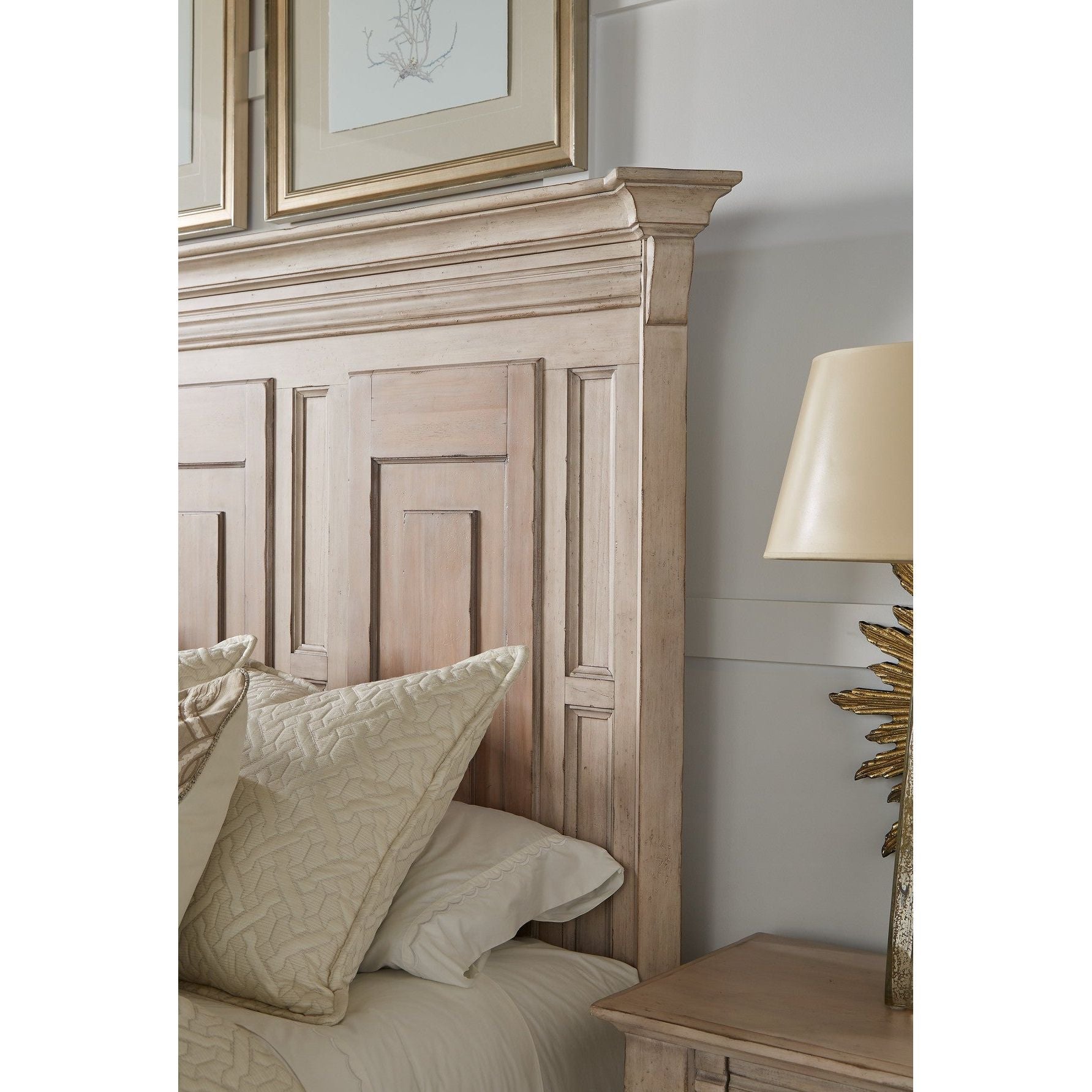 Alcove King Panel Bed in Brown & White - Modern Wooden Bed Frame for Master Bedroom & Guest Room