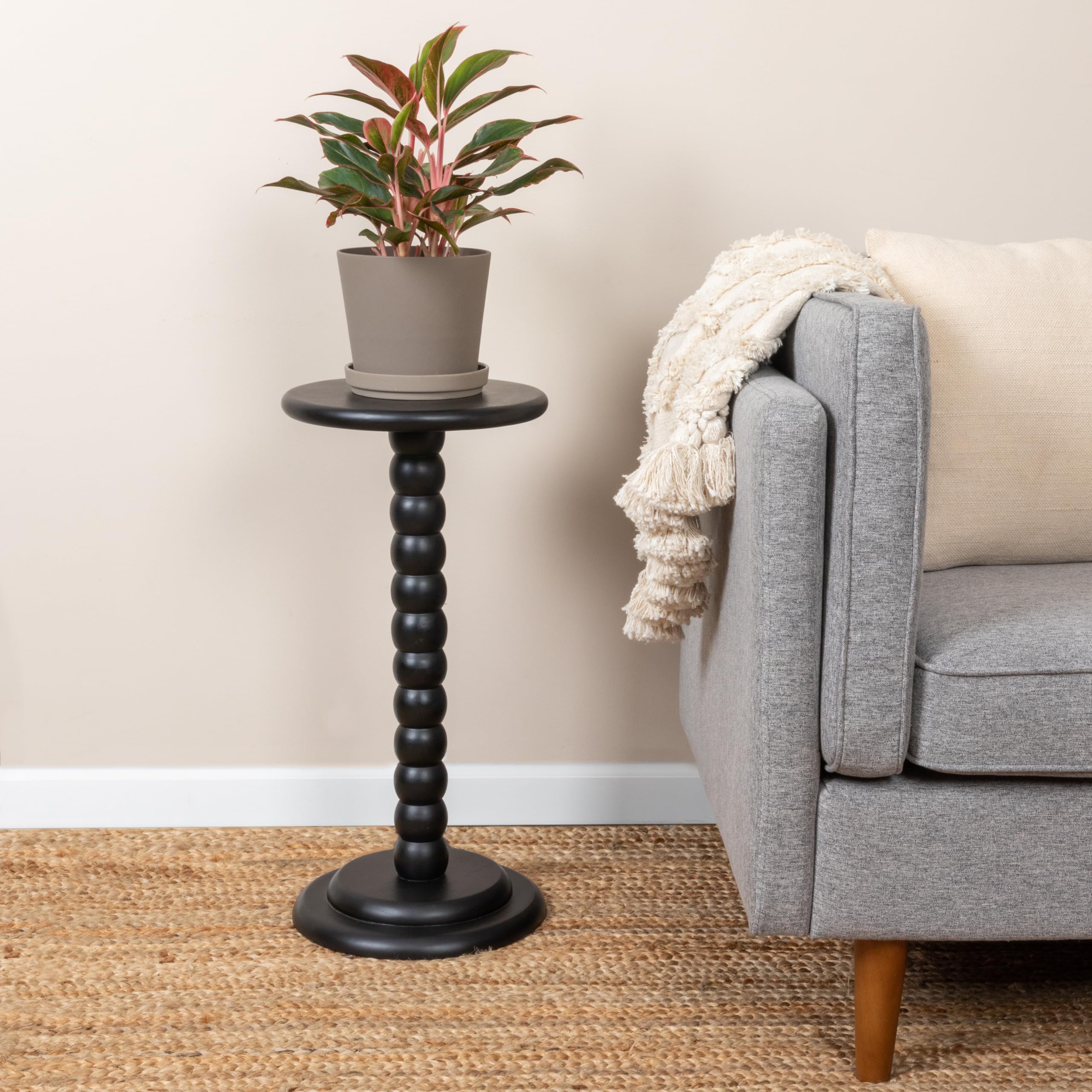 Creative Co-Op Stacked Pedestal Cocktail Side Table - Modern Black Accent Table for Living Room, Bedroom or Patio - Perfect for Drinks, Books & Home Decor