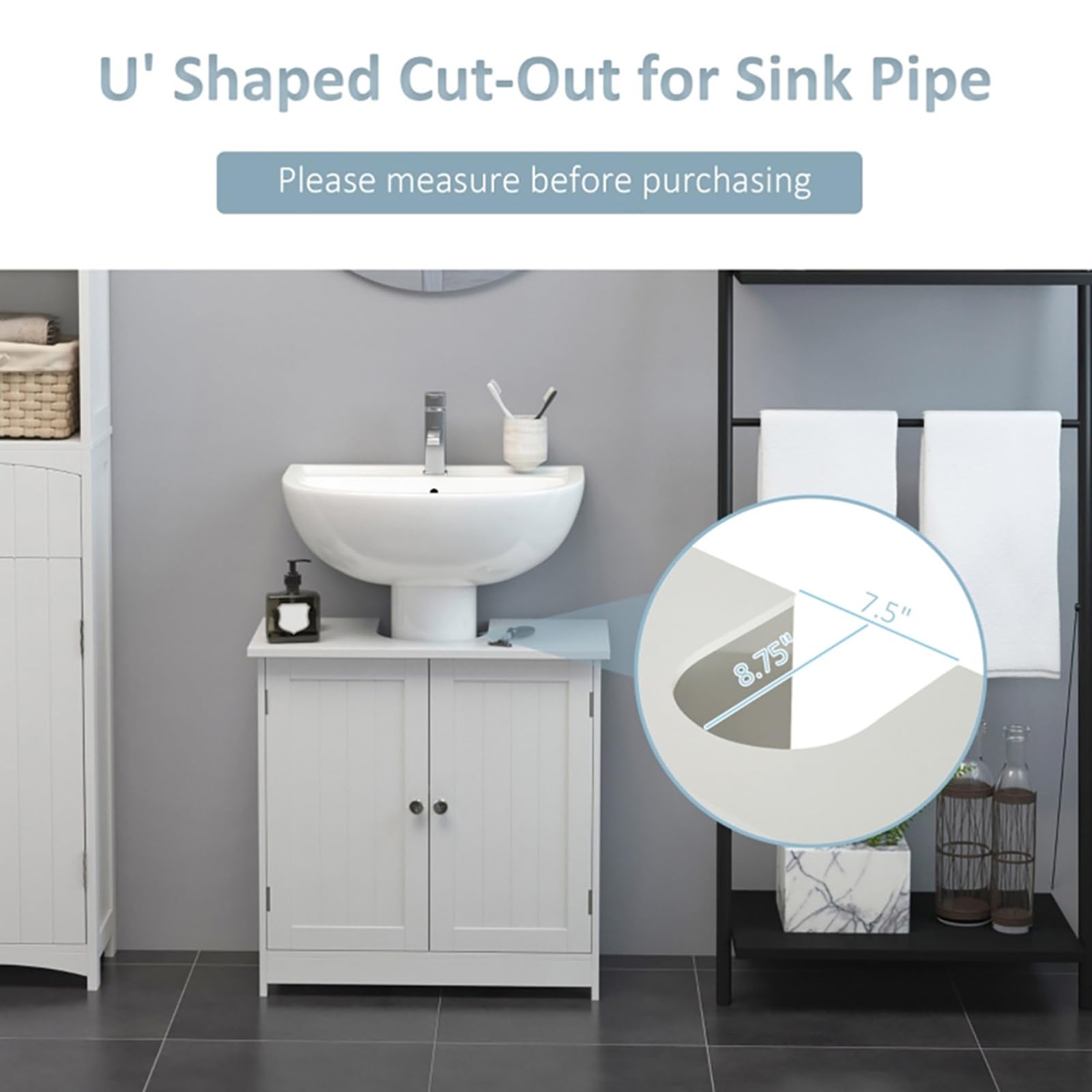 Modern White Bathroom Vanity Cabinet Without Sink - Pedestal Sink Storage Organizer for Small Bathrooms | Perfect for Powder Rooms, Guest Baths & Apartment Bathroom Storage Solutions