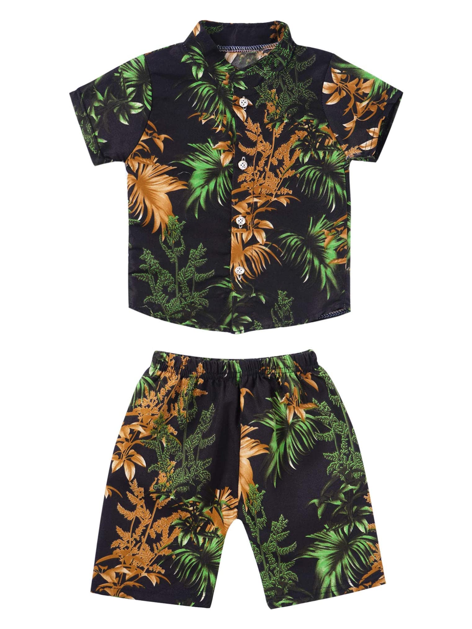 Freebily Baby Boys Hawaiian Outfit - Single-Breasted Print Shirt & Shorts Set for Summer, Beach Vacation, Holiday Party, and Tropical Theme Photoshoot