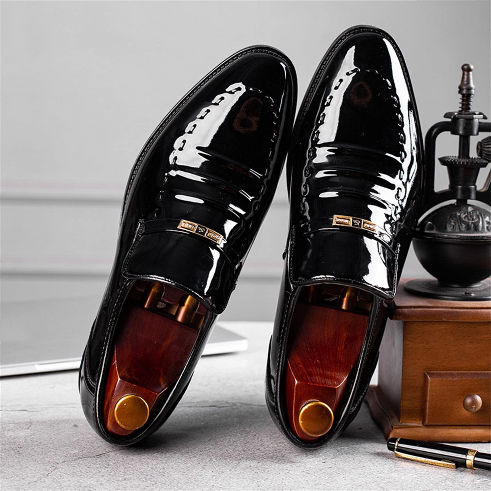 **IQYU Men's Classic Leather Dress Shoes - Elegant Slip-On Boat Shoes & Sneakers for Business, Wedding & Casual Wear**    **Perfect for Office, Formal Events & Everyday Comfort**
