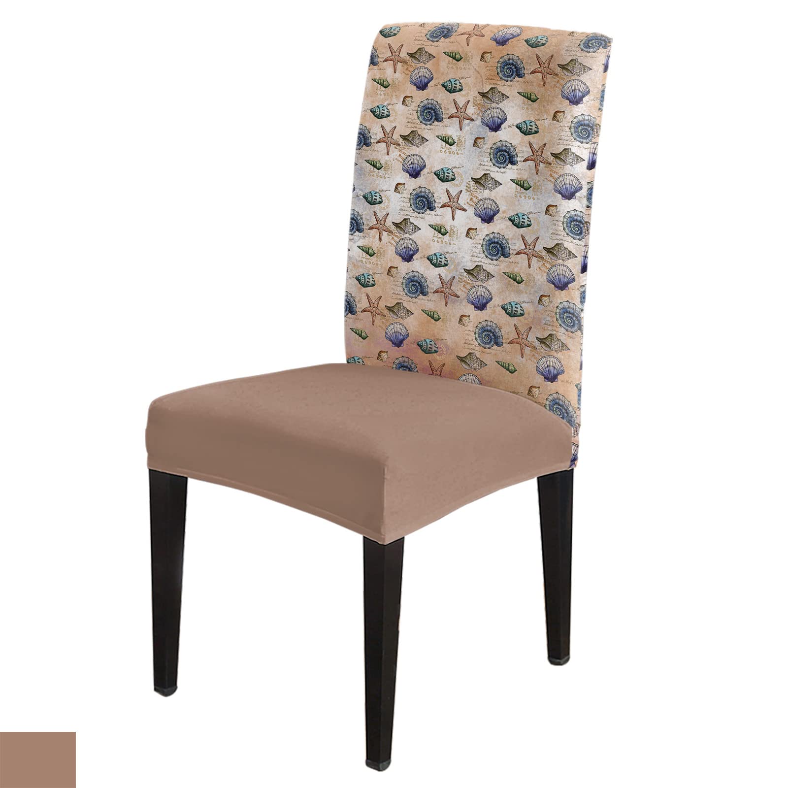 Stretch Dining Chair Covers Set of 8 - Navy Blue Beach Theme with Starfish & Coral Pattern | Soft Elastic Seat Protectors for Kitchen, Office & Outdoor Use | Waterproof & Washable Chair Slipcovers for Home Decor
