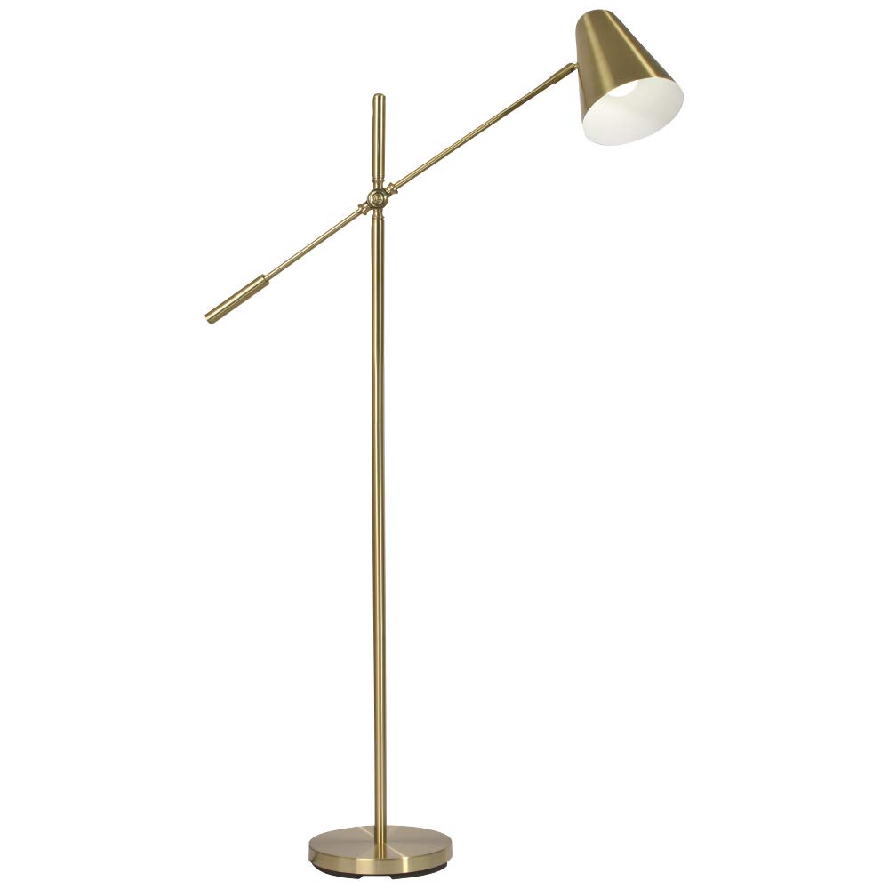 OttLite Archer Floor Lamp - Mid-Century Modern LED Floor Lamp with Adjustable Shade & Satin Brass Finish - Perfect for Living Room, Bedroom, or Office Reading Lighting