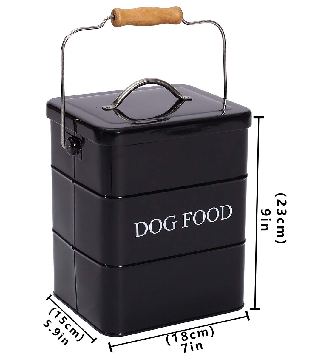 Premium Airtight Dog Food Storage Container with Lid & Scoop - Farmhouse Style Pet Food Bin for Kitchen Countertop, Pantry Shelf - Ideal for Dry Kibble Storage & Home Decor - Black