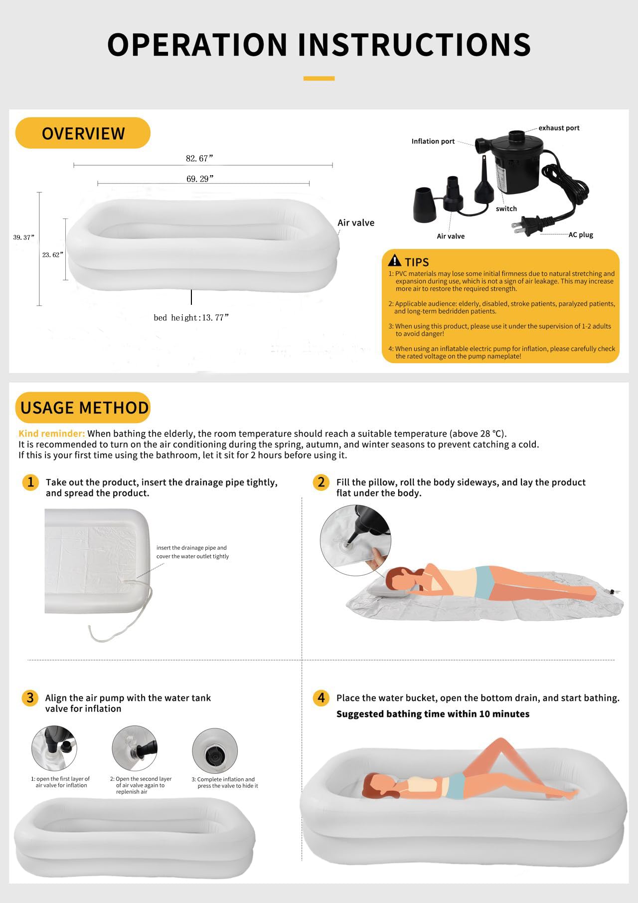 Inflatable Medical Bathtub for Elderly & Disabled - Portable PVC Bedside Shower Bath Kit for Bedridden Patients, Pregnant Women & Post-Surgery Care - Ideal for Home Healthcare & Assisted Living Facilities