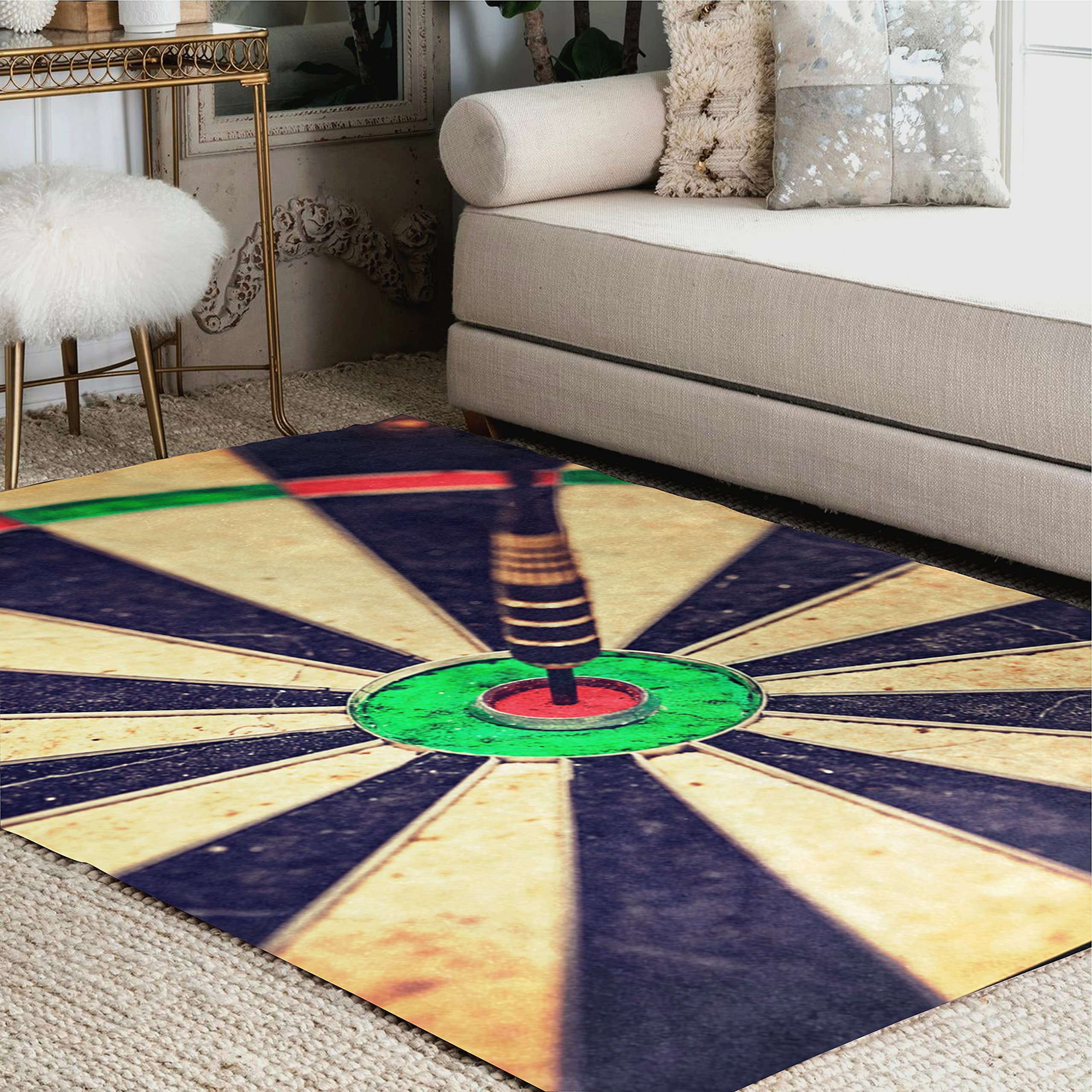 ALAZA Vintage Target Dart Design Area Rug - 7' x 5' Soft Living Room & Bedroom Carpet - Perfect for Game Rooms, Man Caves & Sports-Themed Decor