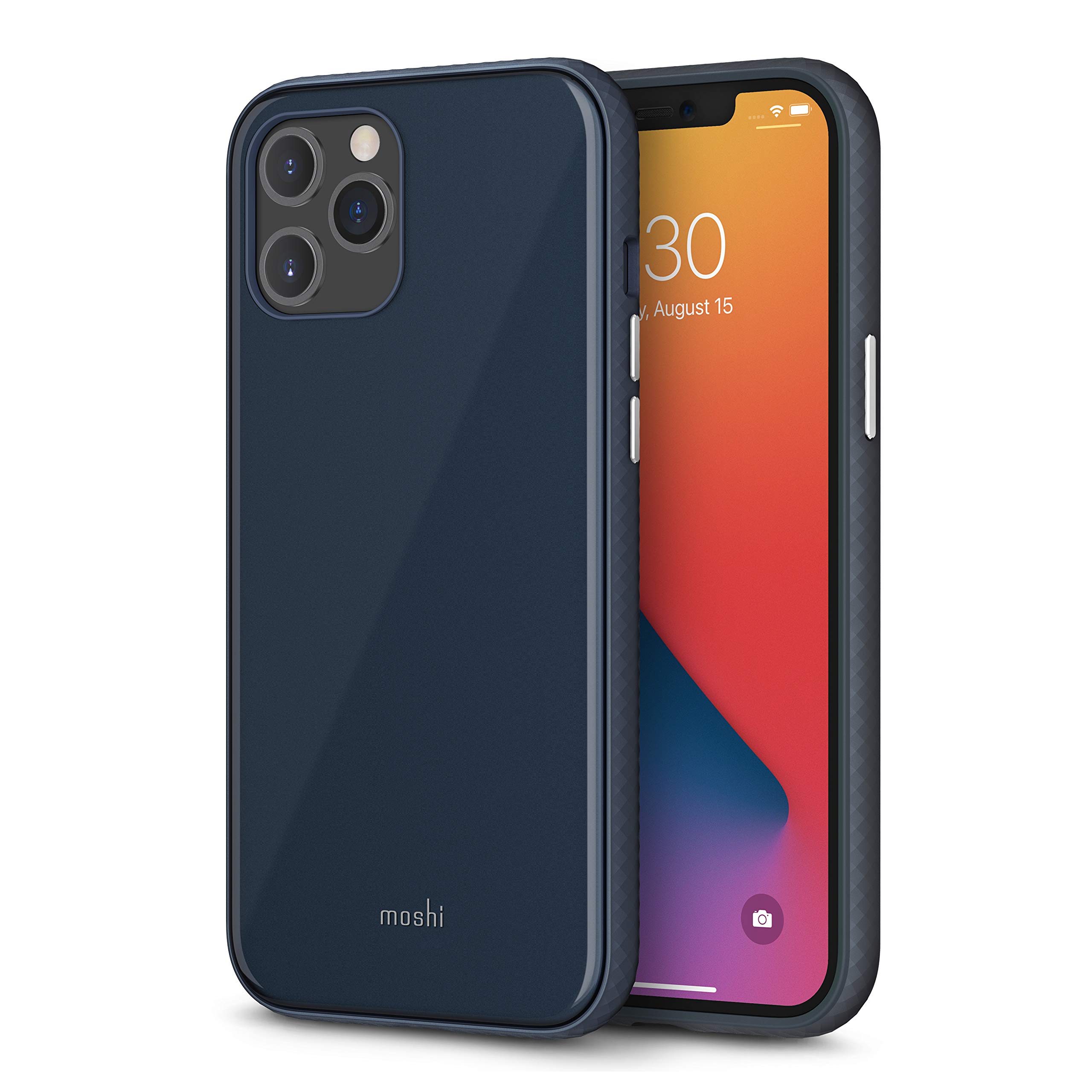 Moshi iGlaze Hardshell Case for iPhone 12 Pro Max (6.7-inch) - Premium Glossy Cover with Non-Slip Frame & Responsive Metal Buttons | Slate Blue | Perfect for Daily Protection & Stylish Look