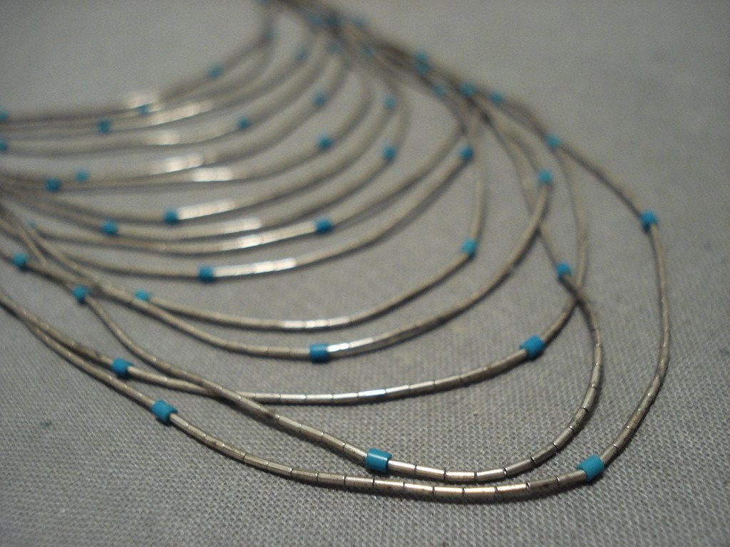 15-Tier Vintage Santo Domingo Navajo Turquoise Native American Jewelry Sterling Silver Heishi Beaded Necklace - Perfect for Boho Fashion, Festivals & Southwest Style Accessories