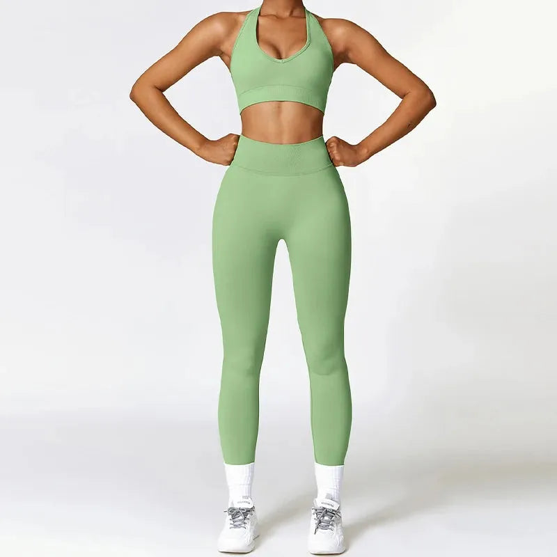 2Pcs Women's Sexy Workout Set - Quick Dry Yoga Suit & V Back Legging Activewear for Gym, Running & Fitness | Comfortable Sports Outfit for Women