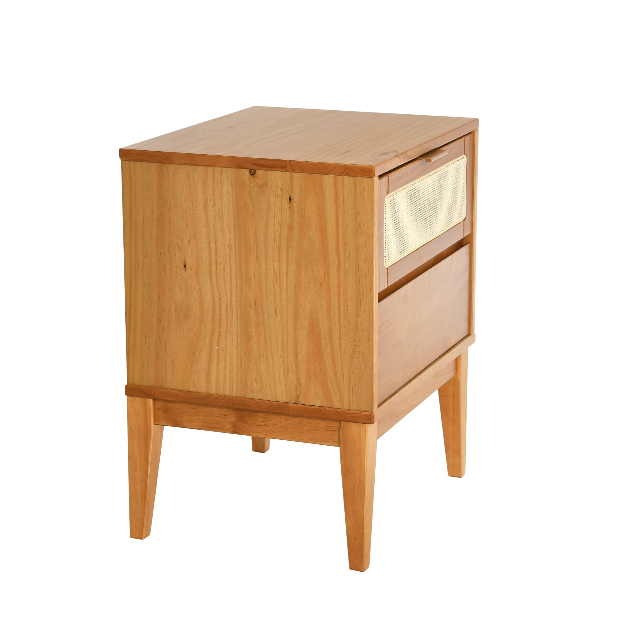 Creative Co-Op Crawford Solid Wood Nightstand with 2 Storage Drawers & Cane Detail - Light Brown Finish - Bedroom Furniture for Small Spaces, Modern Farmhouse Decor