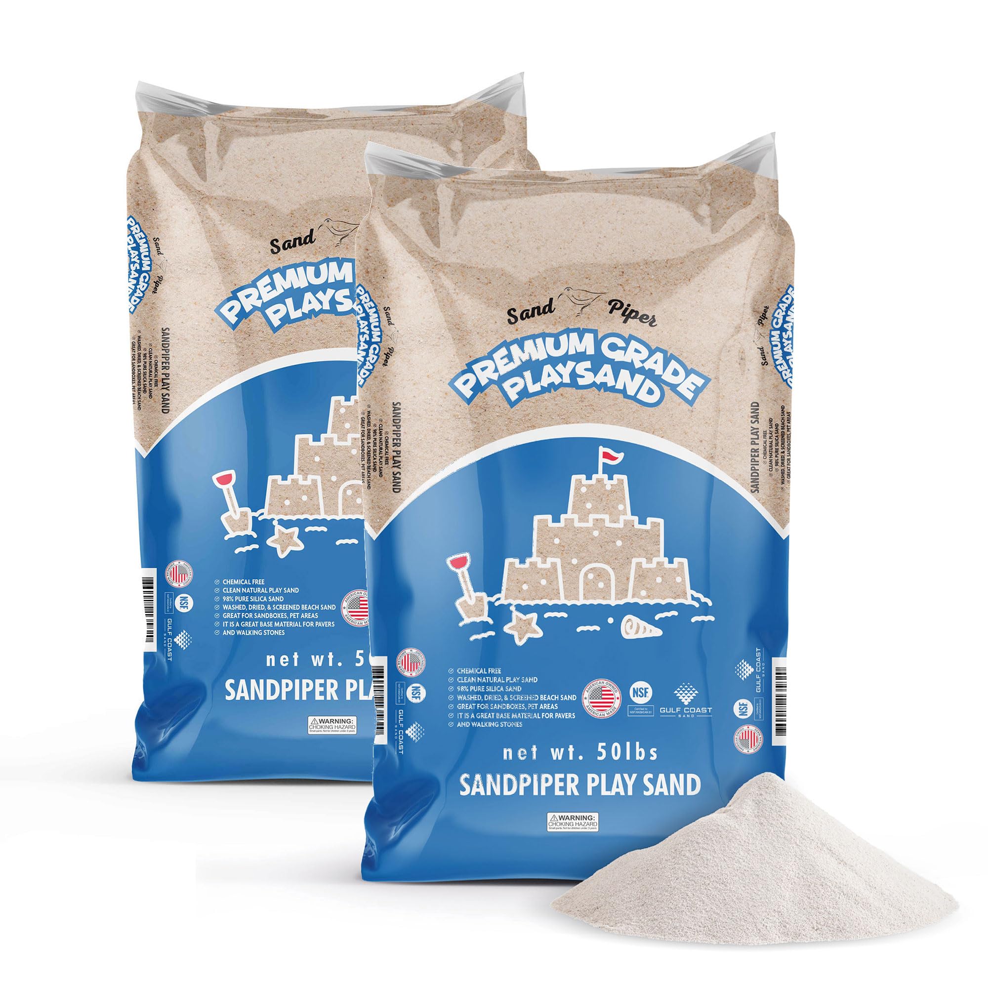 OptiFlow Sandpiper 50lb Premium Multi-Purpose Play Sand - Non-Toxic, Chemical-Free for Sandboxes, Pet Play Areas, Paver & Walkway Installation - Great for Kids' Playgrounds & Landscaping Projects (2-Pack)