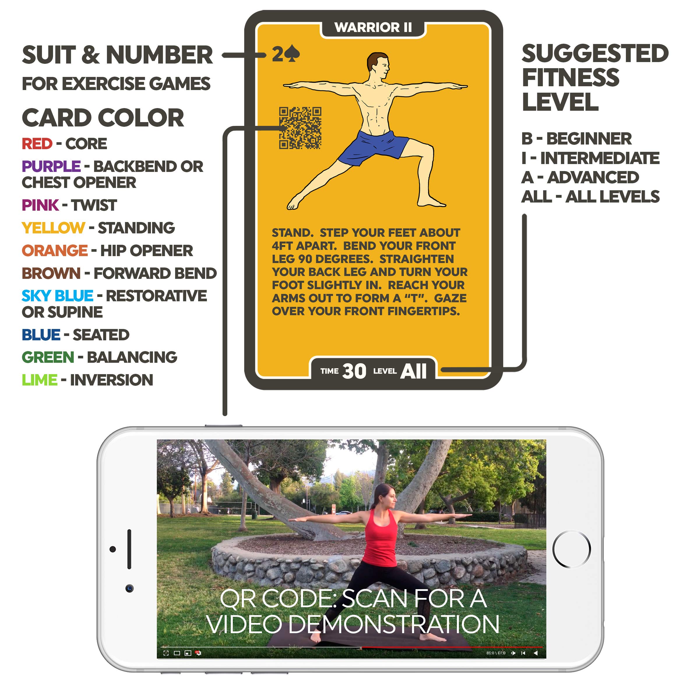 Yoga Exercise Cards Set - 50+ Poses from Beginner to Advanced | Designed by Certified Yoga Instructor | Includes Video Tutorials & Workout Games | Improve Fitness & Flexibility | Perfect for Home Practice, Studio Training & Travel