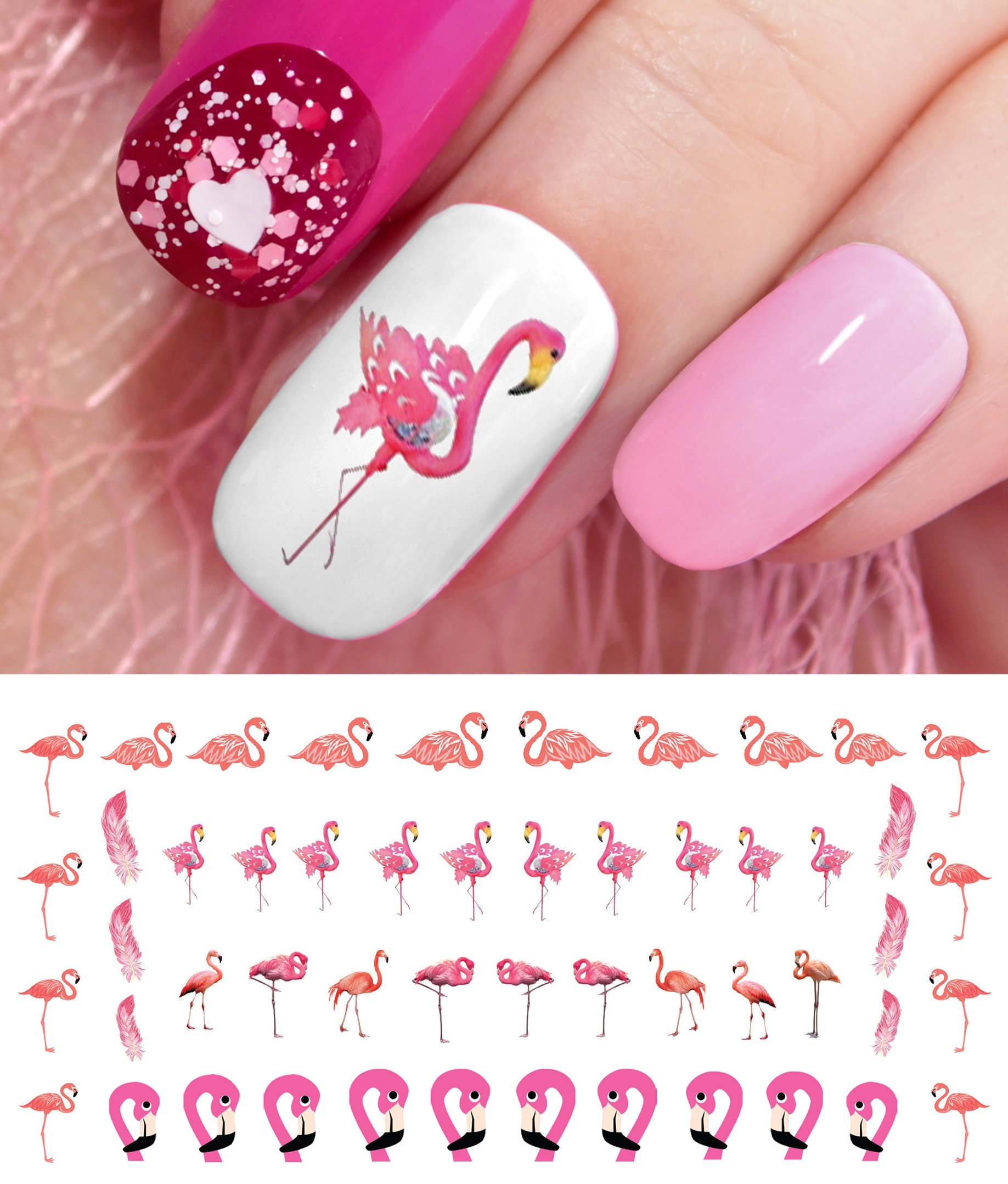 Premium Flamingo Water Slide Nail Art Decals - Salon Quality Nail Stickers for Summer Beach Nails, Pool Party Designs & Tropical Vacation Manicures