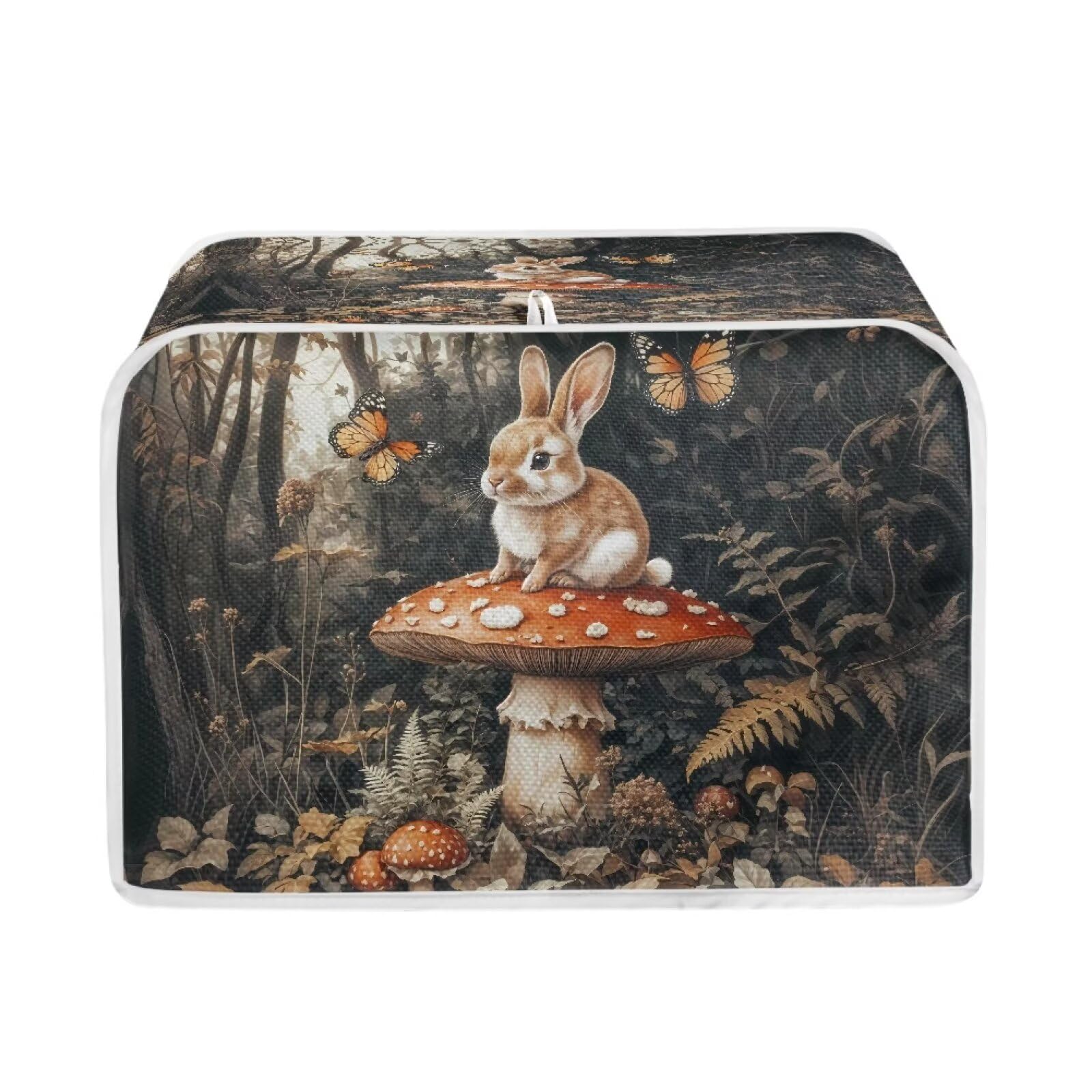 Mumeson Rabbit Mushroom Toaster Cover - 4 Slice Toaster Oven Protector, Lightweight Kitchen Appliance Cover for Bread Makers & Small Appliances - Cute Home Decor for Kitchen Countertop & Breakfast Nook