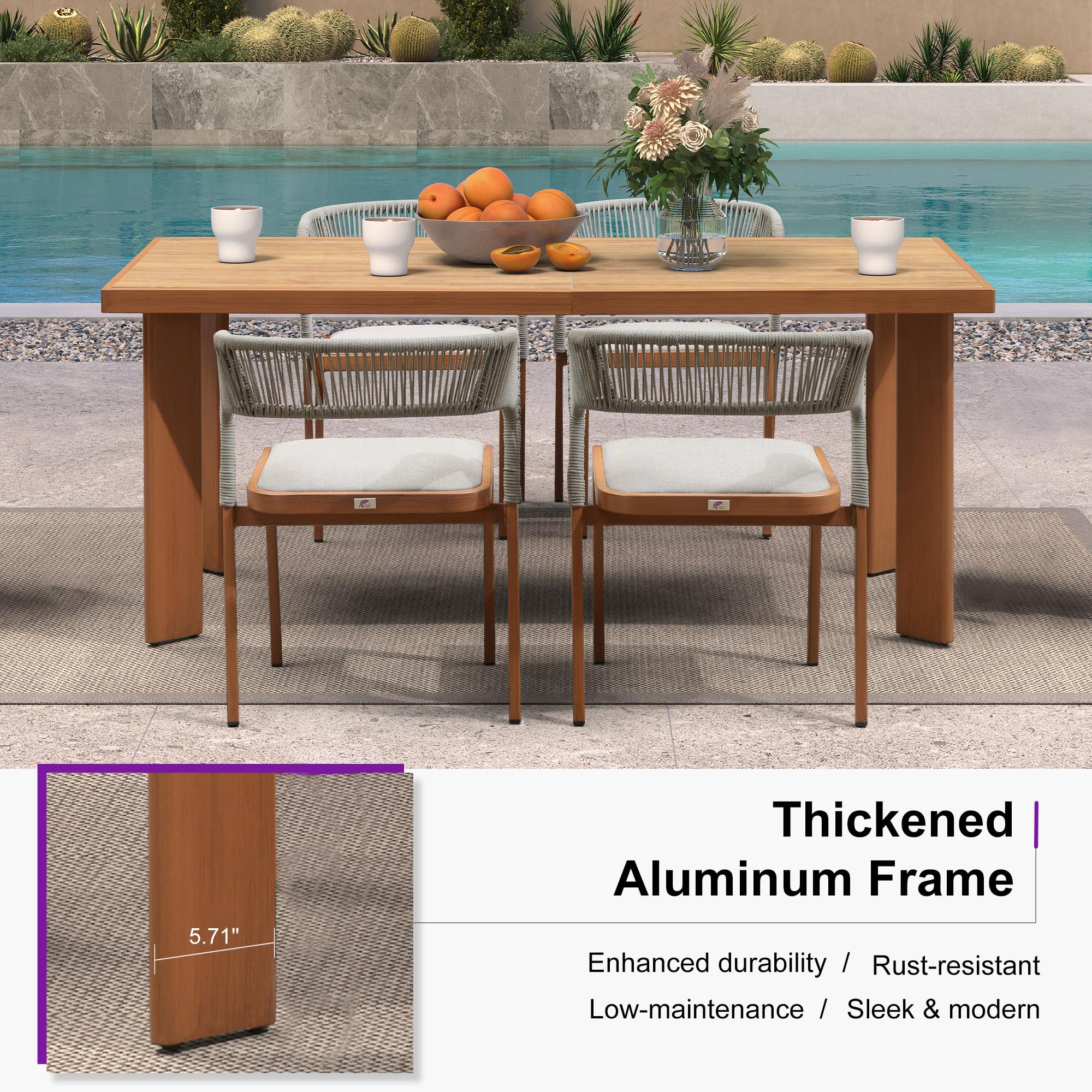PURPLE LEAF 7-Piece Outdoor Dining Set - Aluminum Wicker Rattan Patio Table & Chairs - Brown Garden Furniture for Lawn, Porch & Backyard | Perfect for Outdoor Entertaining & Relaxation