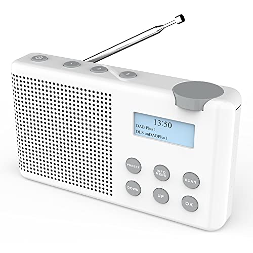 Portable DAB+ FM Digital Radio with 40 Preset Stations, USB Charging, Sleep Timer & 3.5mm Headphone Jack - Compact 15.5x8.8x2.7cm White - Perfect for Travel, Home, Office & Outdoor Use